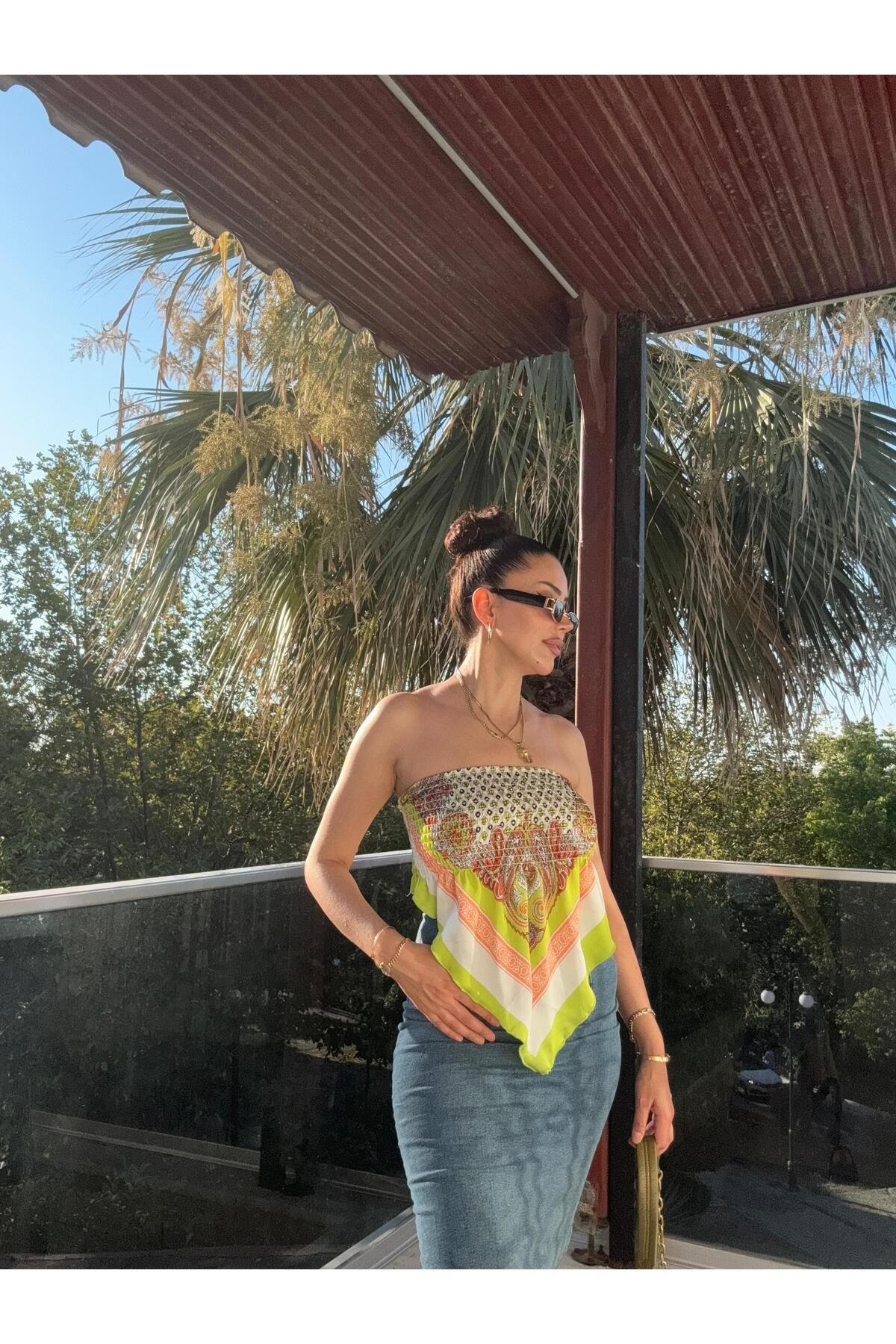 MODA viskon kumaş sırt lastik kumaşlı crop
