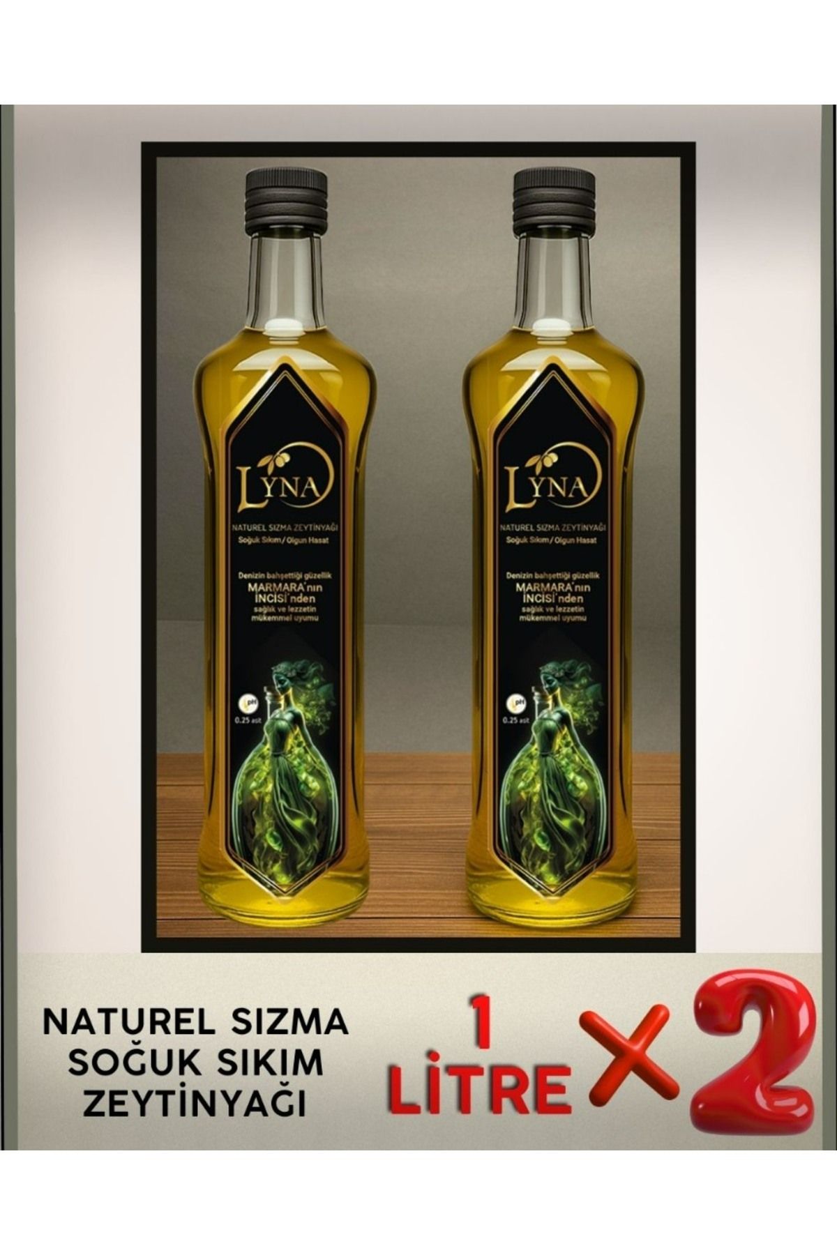GEMLİK Lyna Naturel Sızma Soğuk Sıkım Zeytinyağı 1 LT 2 ADET