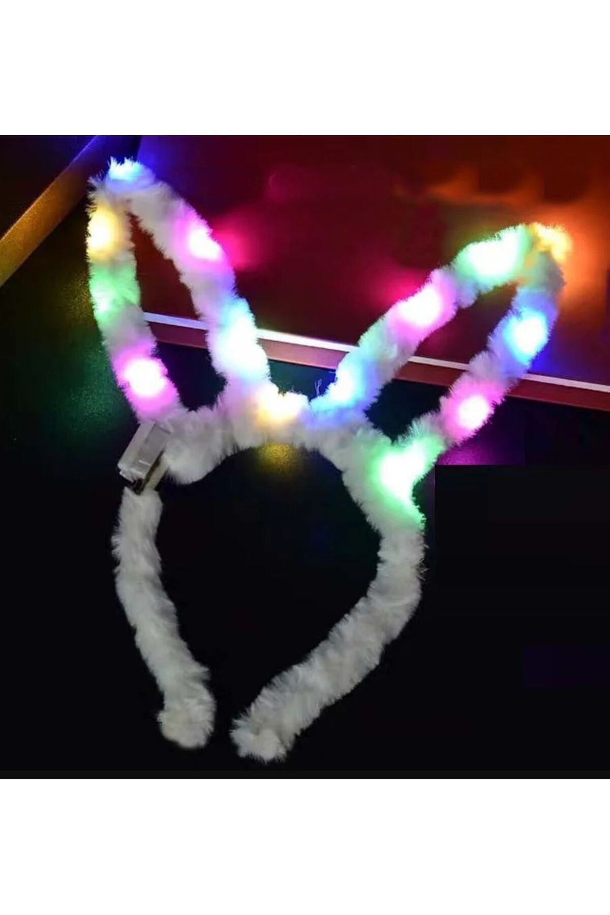 Easy Tedarik Led Işıklı Peluş Pofuduk Tavşan Kulak Tavşan Taç Beyaz 17X23 cm
