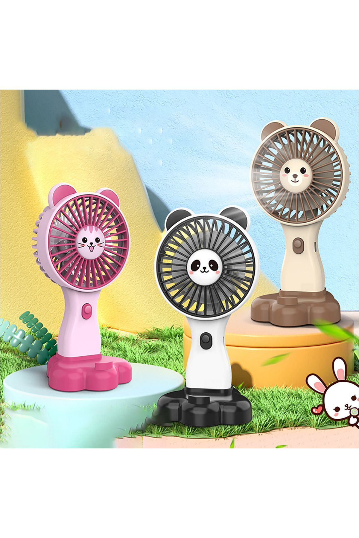 Fırsat7 Mini El Fanı 2in1 Özellikli Hayvan Figürlü Vantilatör Süper Güçlü Mini Fan Klima Fan Stantlı Fan