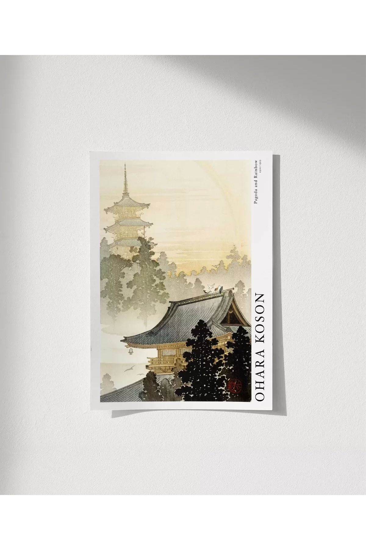 VOGLOO Çerçevesiz Poster Ohara Koson Pagoda ve Gökkuşağı