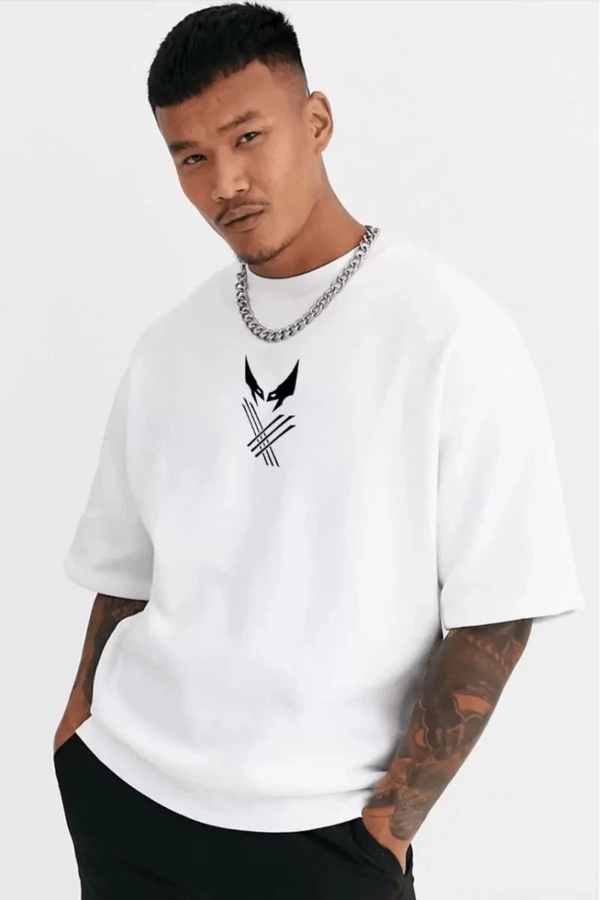 Flaubert /Unisex Bisiklet Yaka Baskılı Oversize T-Shirt/Beyaz- Siyah