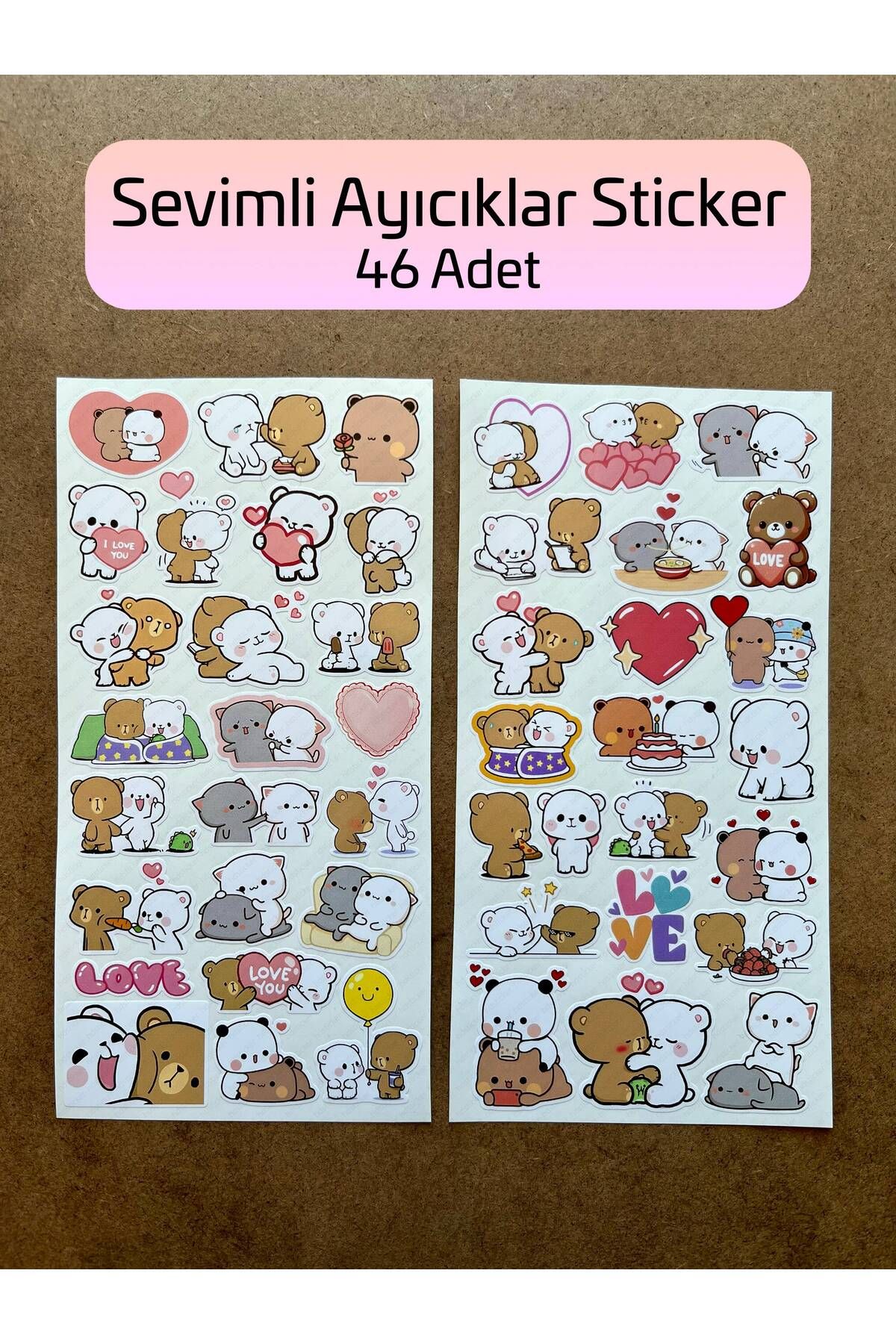 hdsticker 46 Adet Sevimli Ayıcıklar Sticker Seti - Ajanda Defter Laptop Telefon Bullet Journal Renkli Çıkartma
