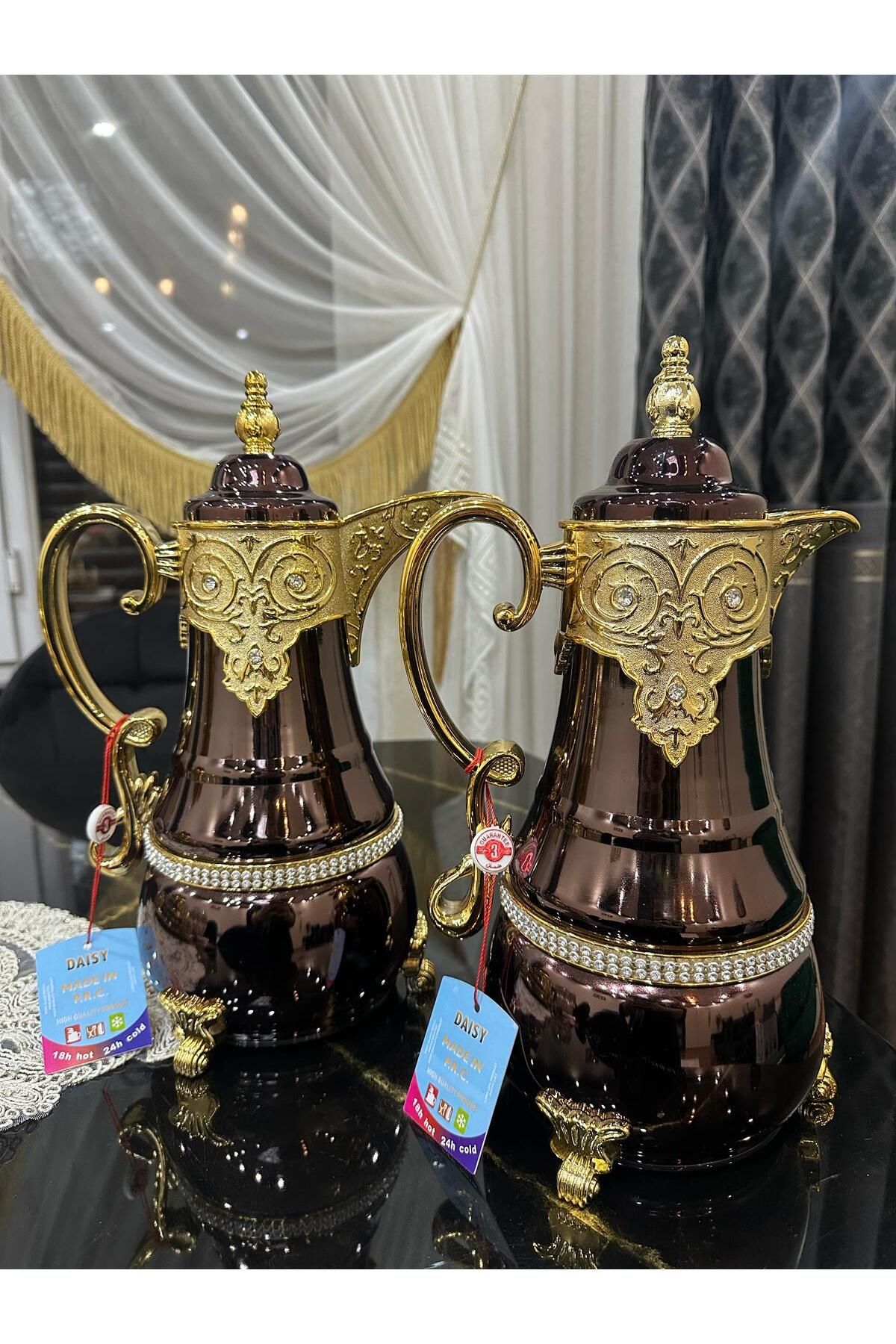 DEKOR ZÜCCACİYE HOME 2'li lüks kahverengi gold çay termosu