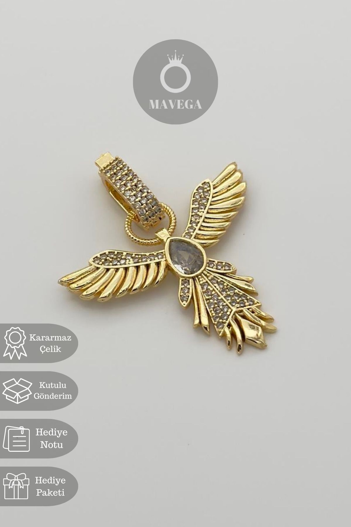 MAVEGA Anka Kuşu Model Zirkon Çelik Ajda Bilezik Charm | Kararmaz Çelik, Zirkon Taş, Altın Renk