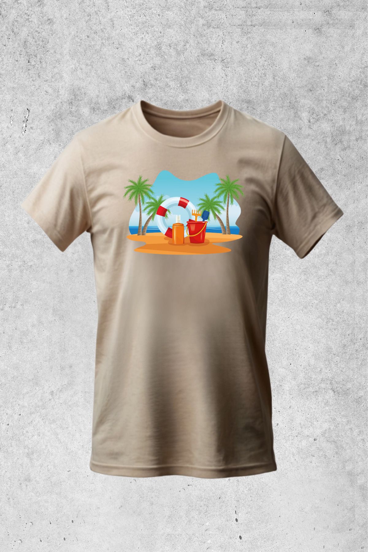 MOLICO Basic unisex sıfır yaka kısa kollu PLAJ baskılı tshirt
