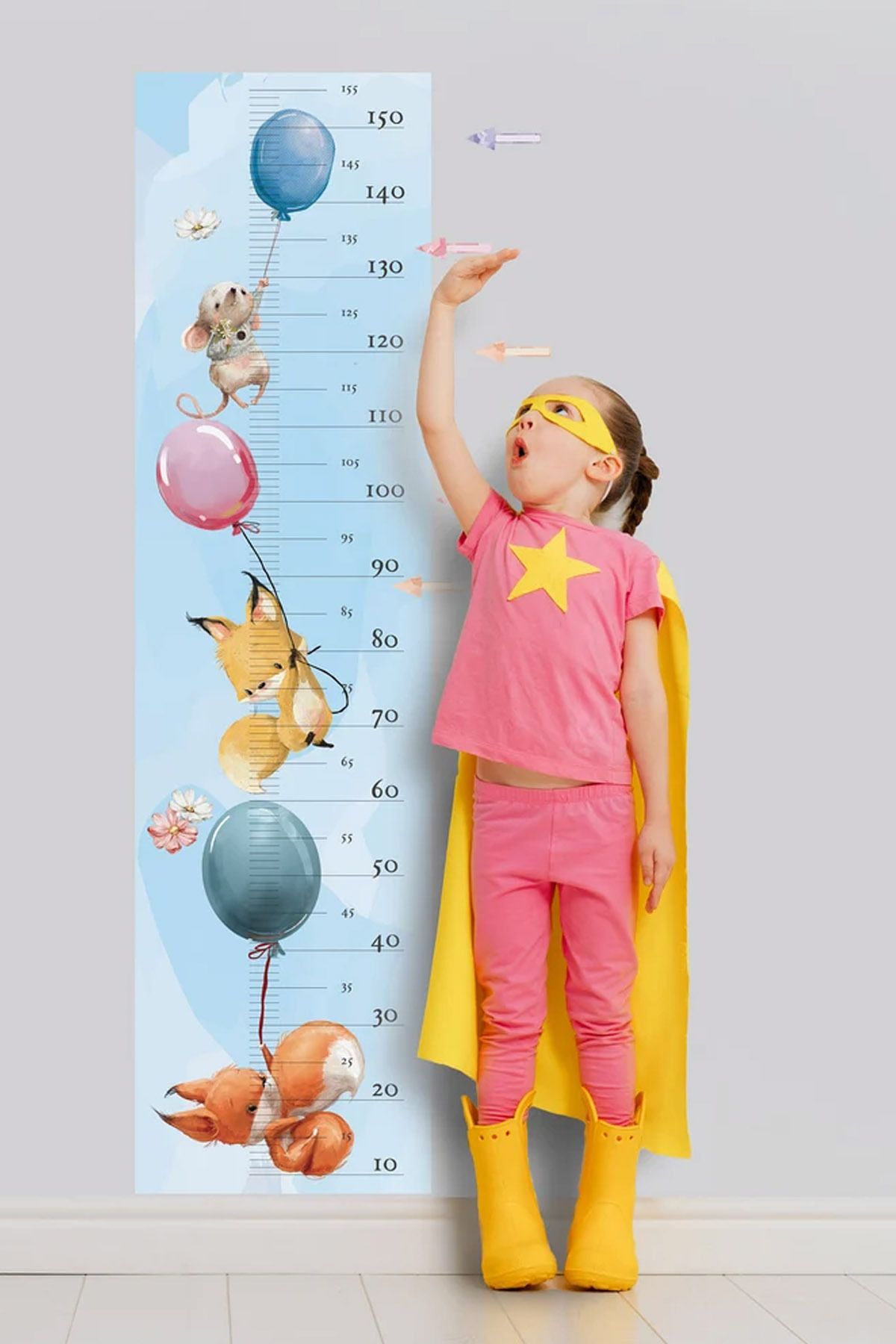 KT Decor Balonlu Hayvanlar Boy Ölçer Gelişim Tablısu Duvar Sticker