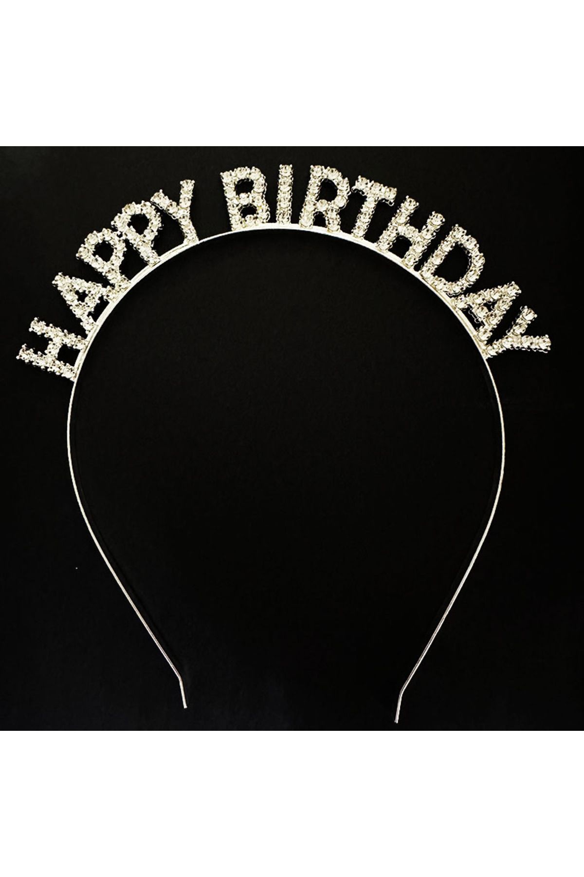 Easy Tedarik Gümüş Kristal Taşlı Happy Birthday Doğum Günü Tacı İthal Ürün A Kalite 17x16 cm