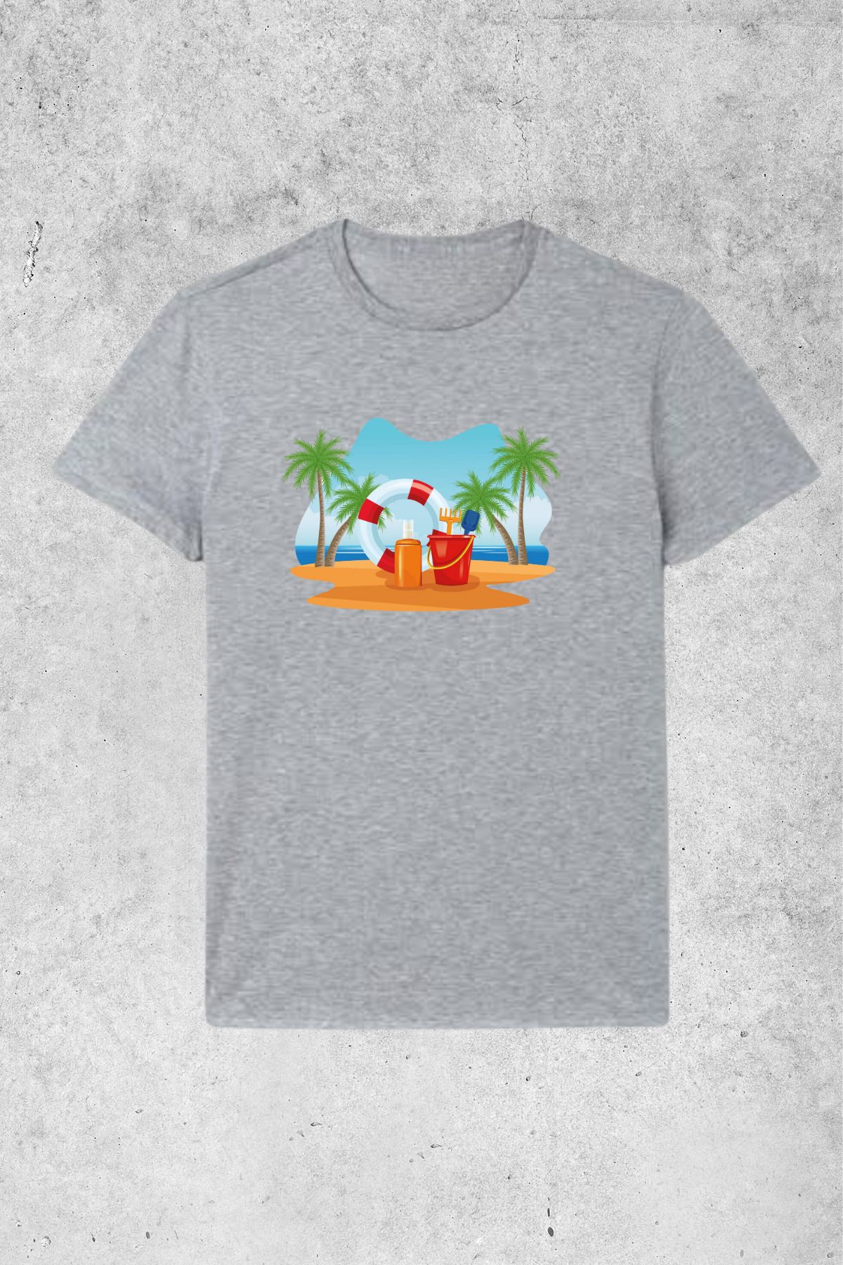 MOLICO Basic unisex sıfır yaka kısa kollu PLAJ baskılı tshirt