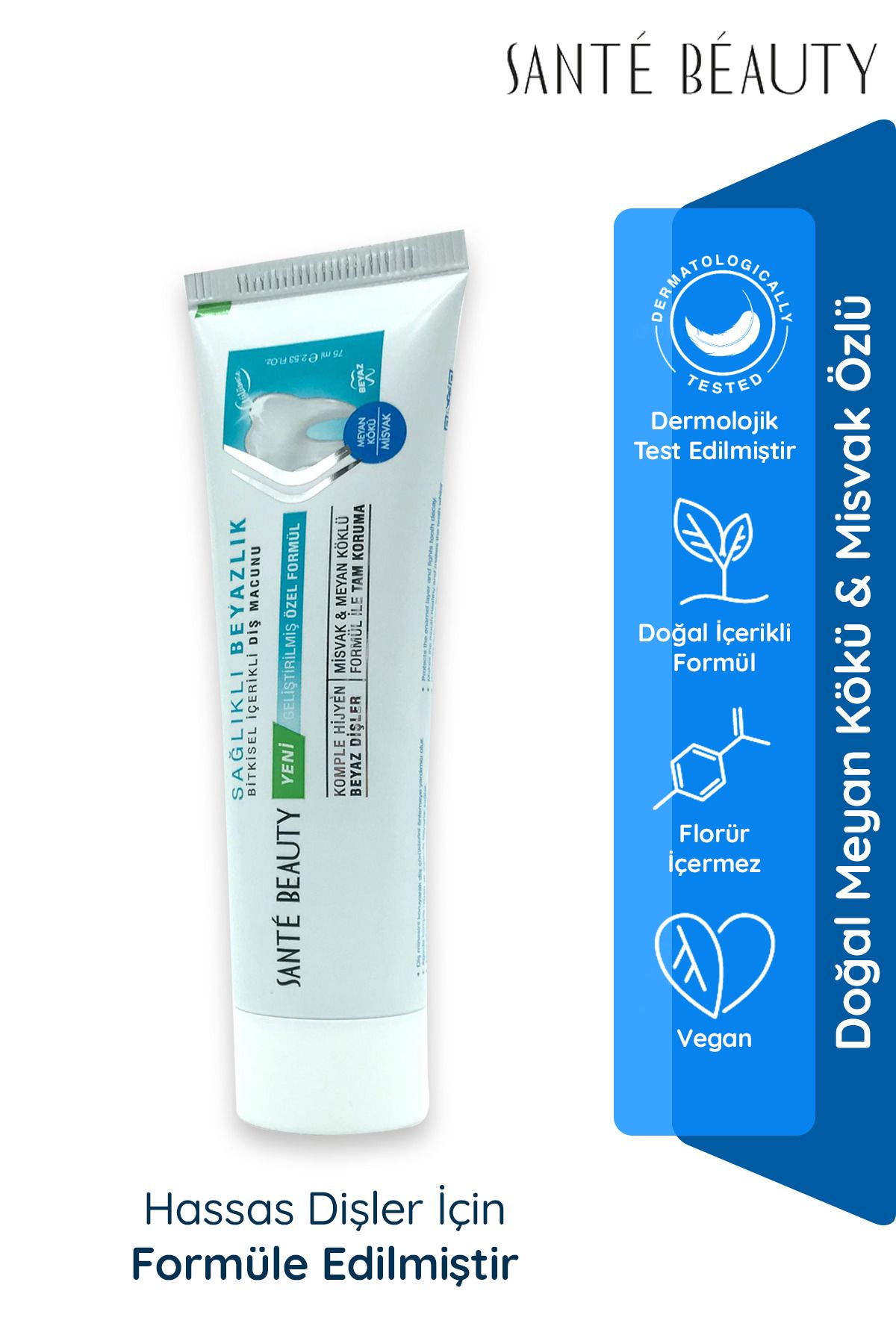 SANTE BEAUTY Doğal Misvak Özlü & Meyan Köklü Bitkisel Içerikli Ağız Kokusuna Karşı Etkili Diş Macunu 75 ml