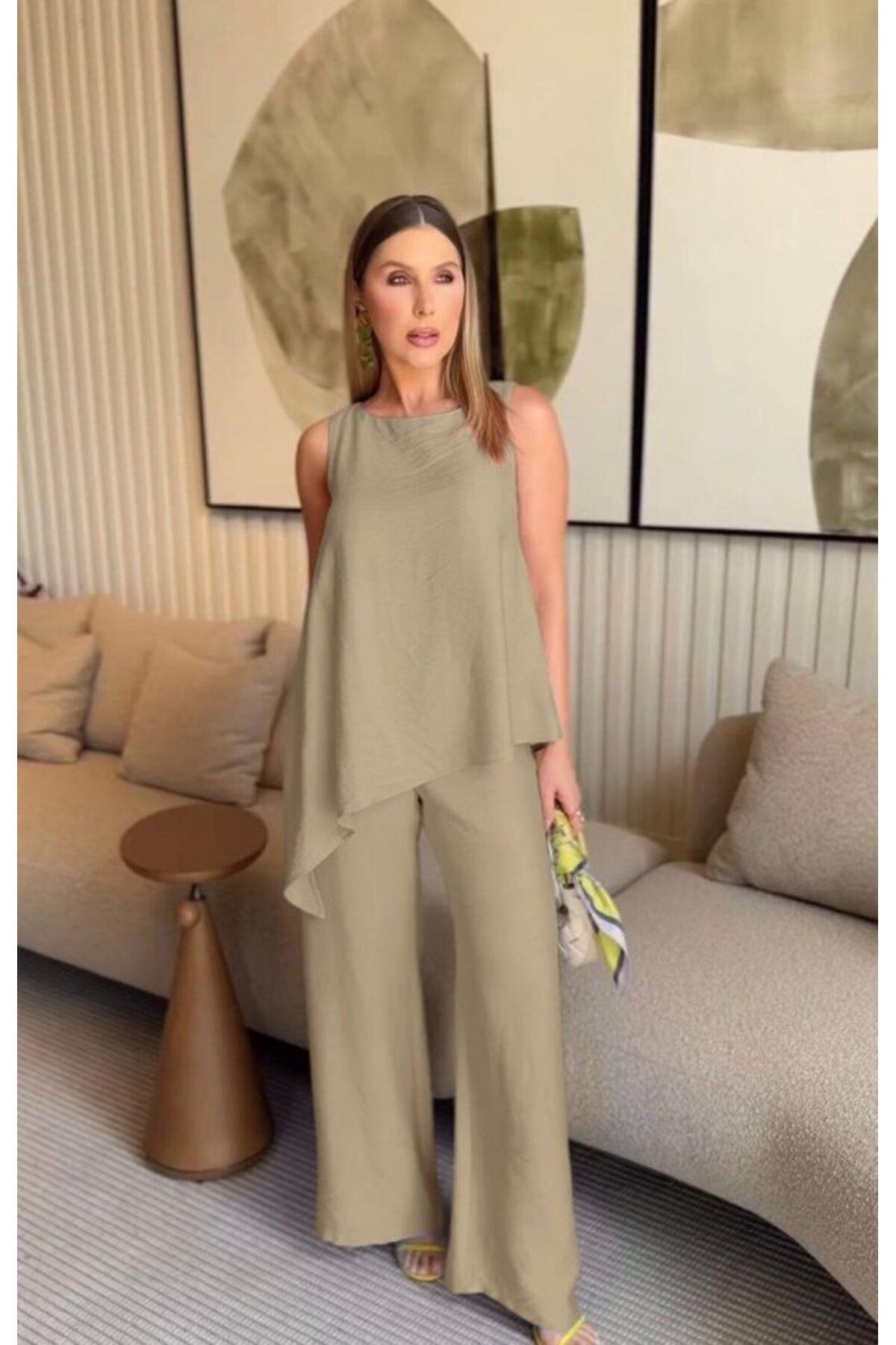 1001moda Asimetrik Bluz & Pantolon İkili Takım