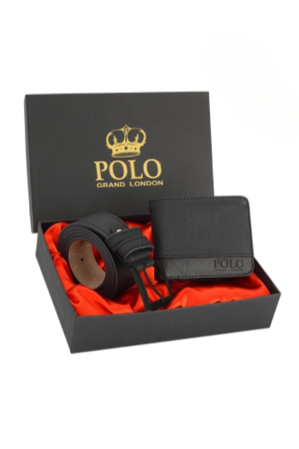POLOGRAND London Orijinal Erkek Özel Hediye Kutulu 2'li Set Luxury Serisi Damat Hediyelik Şık Deri Kemer Cüzdan Seti
