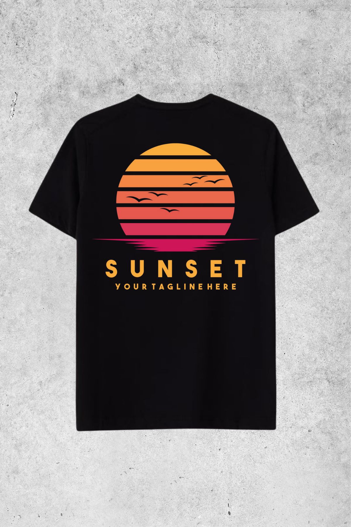 MOLICO Basic unisex sıfır yaka kısa kollu SUNSET DESENLİ SIRT baskılı OVERSİZE tshirt