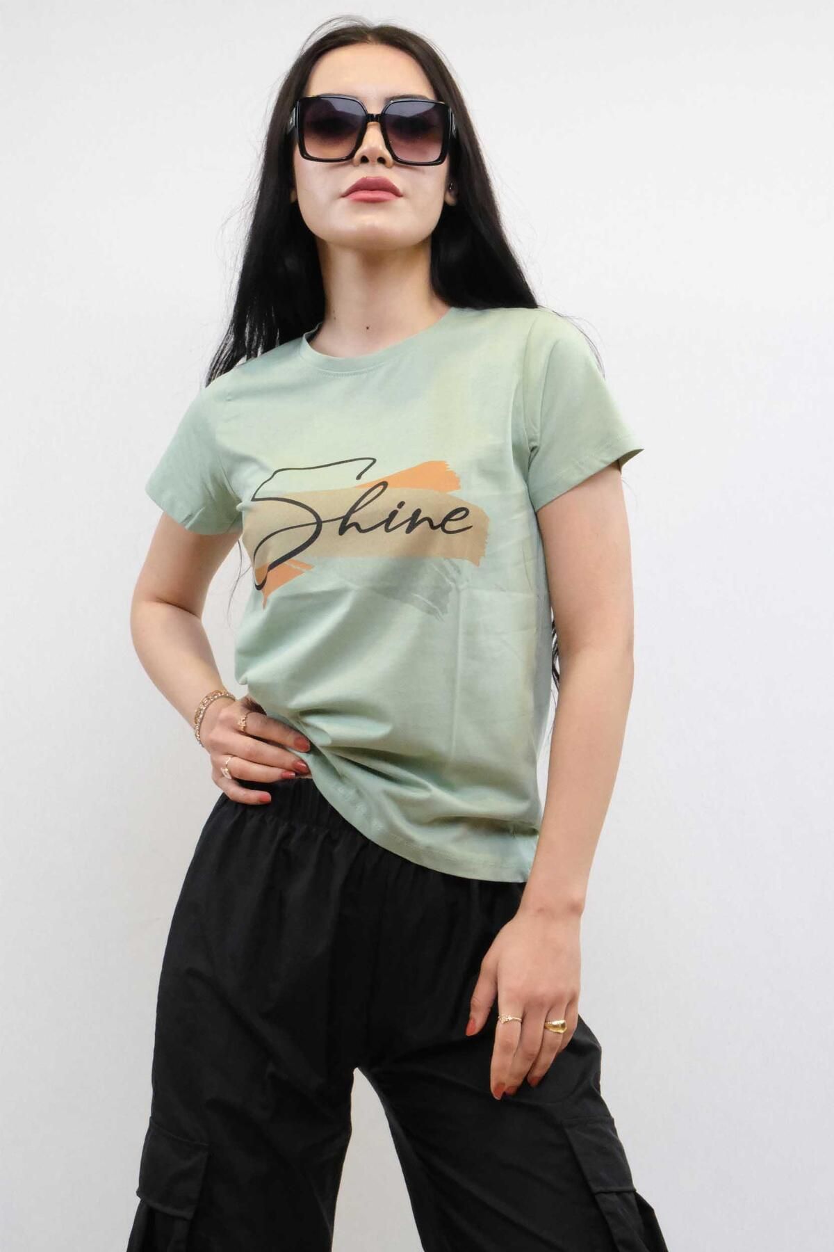 LLOHA Moda Çizgi Shine Baskılı Tshirt Mint