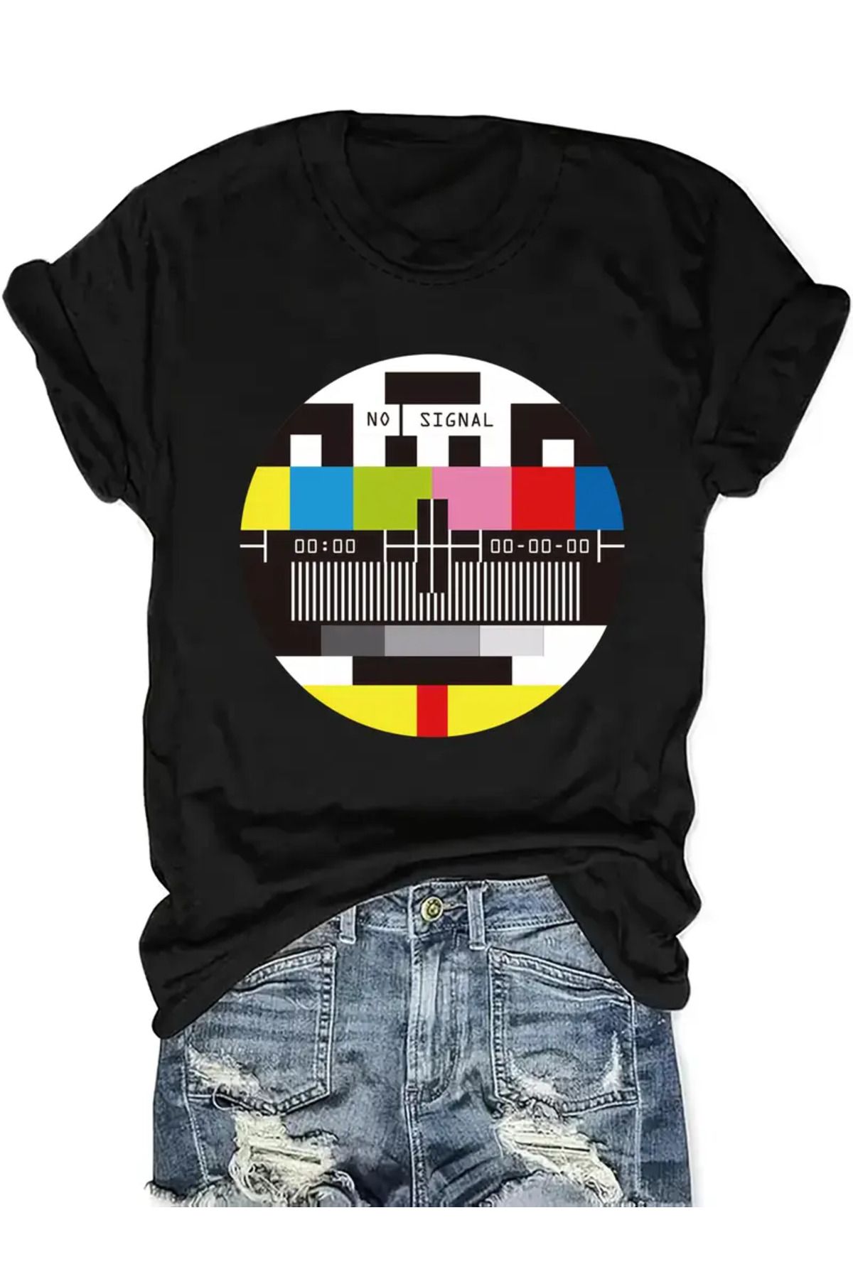 Advantage "No Signal" Grafik Tişört Modern Rahat Giyim | Dayanıklı Kumaş %100 Pamuklu Overize T-Shirt