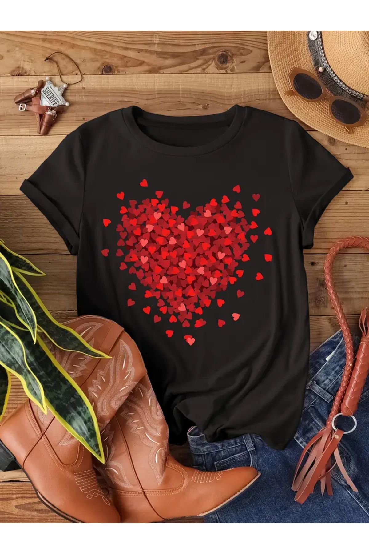 Advantage Kalp Baskılı Kadın Oversize Tişört-unisex Oversize Racıng %100 Pamuklu Premium T-shirt