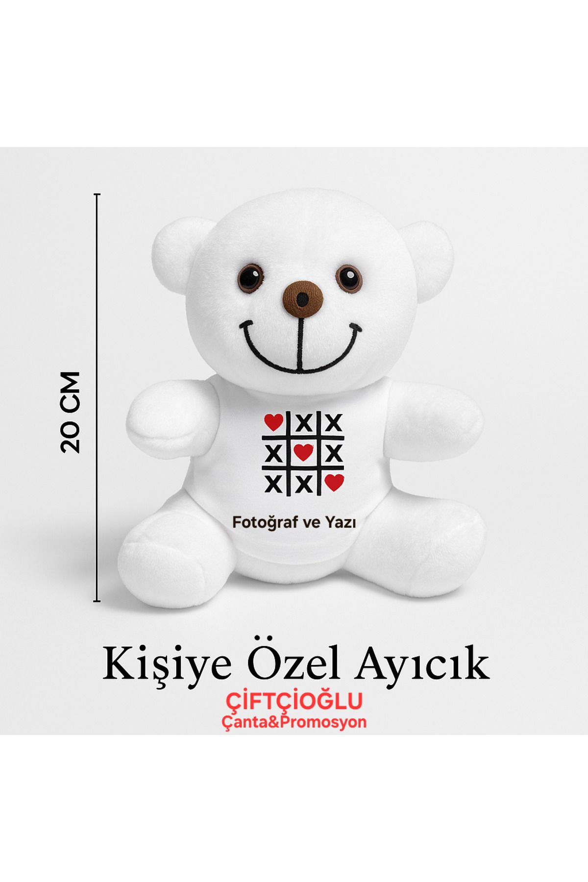 çiftçioğlu Kişiye Özel Fotoğraf ve Yazı Baskılı Sevgiliye Hediye 21cm Peluş Ayıcık