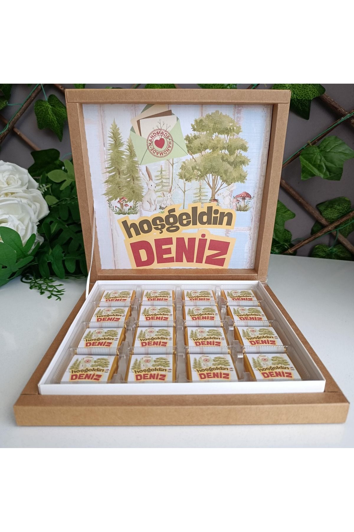 Beyaz Gelincik Tasarım Bebek Çikolatası, Bebek Çikolata Kutusu, Hediyelik Bebek Çikolatası, Baby Shower Çikolata Kutusu