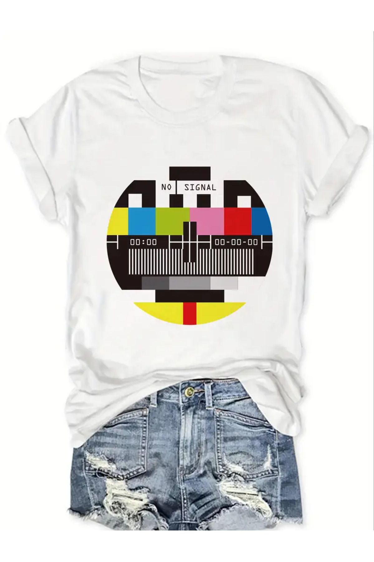Advantage "No Signal" Grafik Tişört Modern Rahat Giyim | Dayanıklı Kumaş %100 Pamuklu Overize T-Shirt