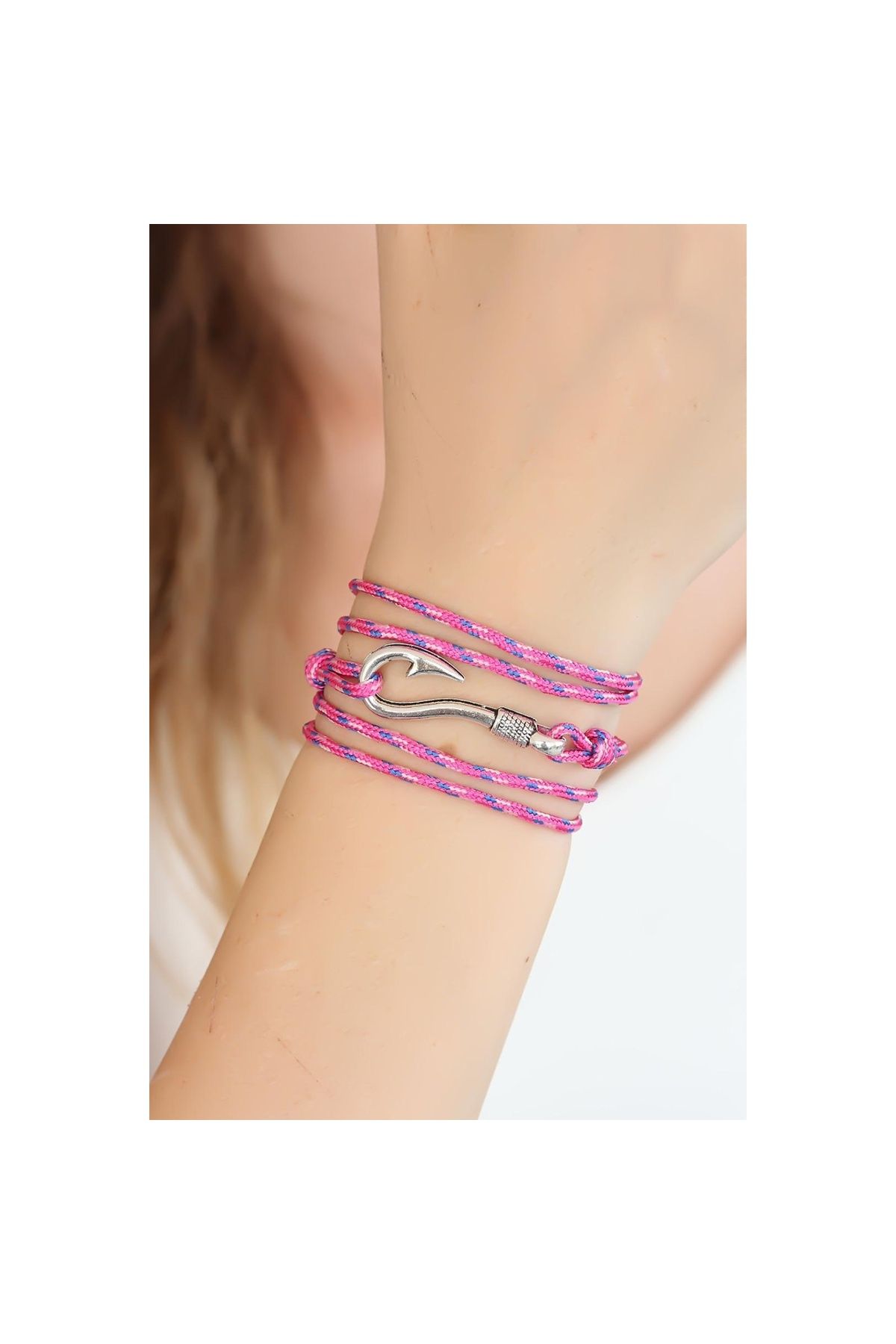 Ayder Timya Karışık Desenli Pembe Renk Gümüş Metal Kancalı Çoklu Bileklik - Tj-bb2376-ks