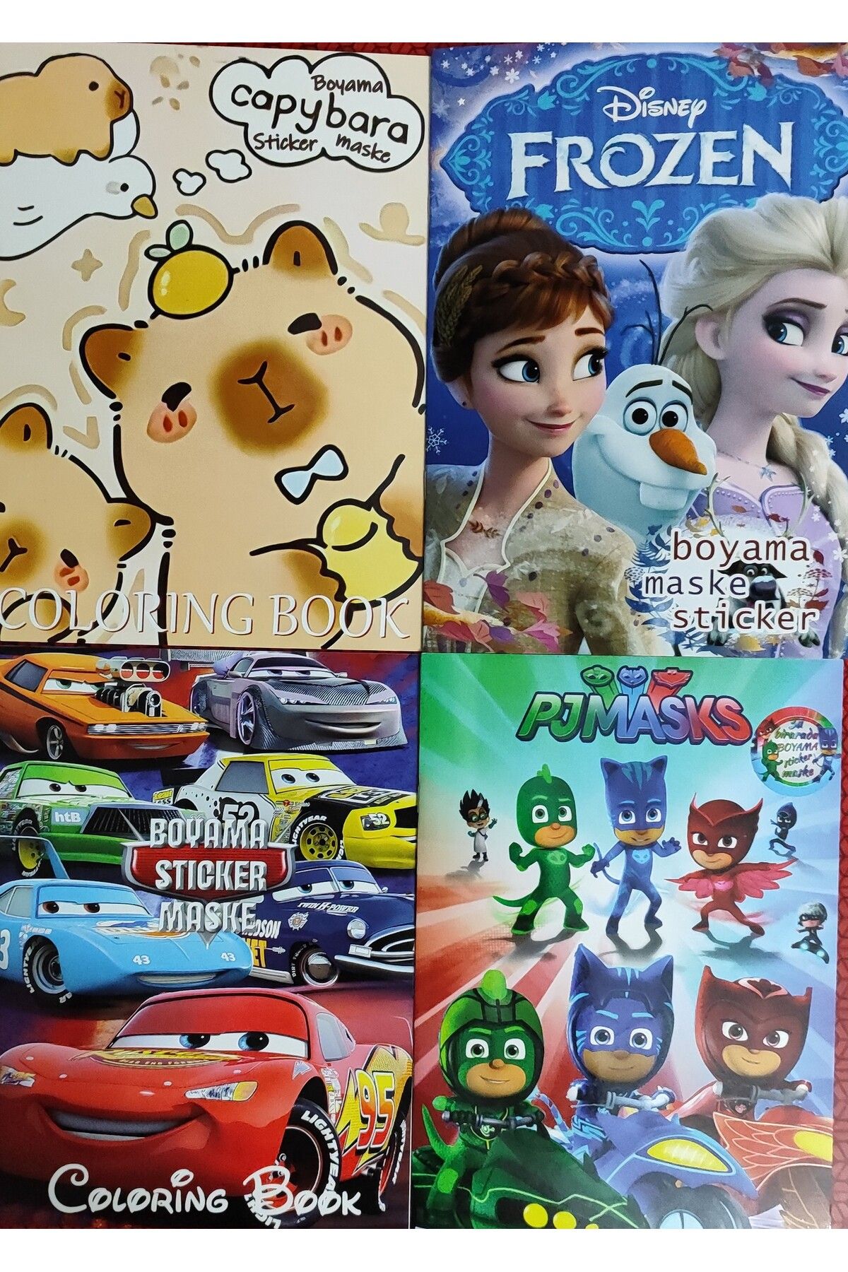 ada çanta kırtasiye 4 adet stickerli boyama kitabı (Frozen/capybara*/arabalar /pijamaske figürlü)