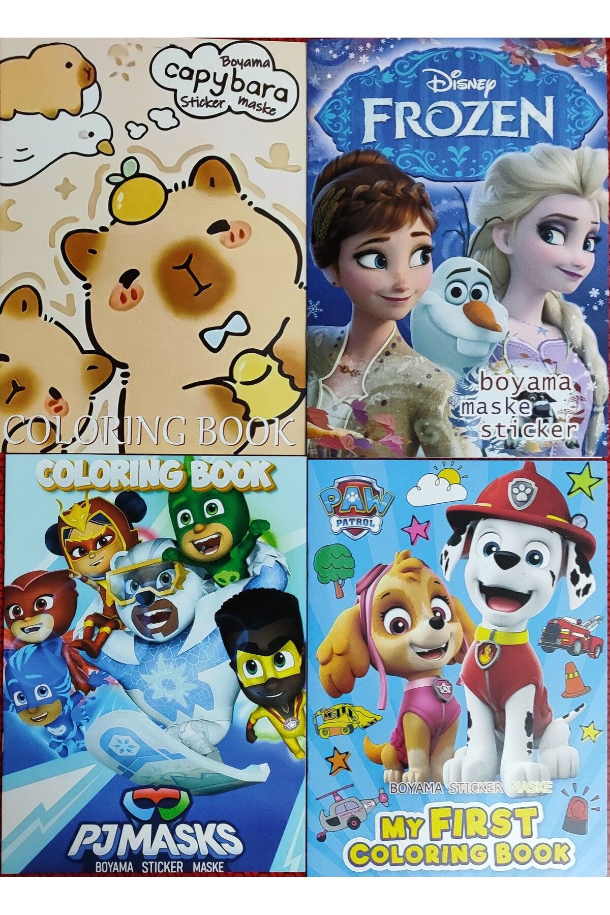 ada çanta kırtasiye 4 adet stickerli boyama kitabı (Frozen/capybara*/pijamaske /paw patrol figürlü)