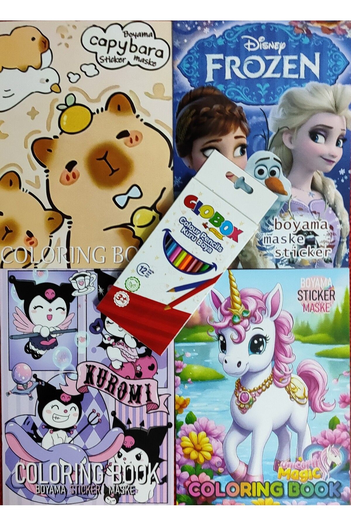 ada çanta kırtasiye 4 adet stickerli boyama kitabı 12 li kuru boya kalemi hediyeli AD501601