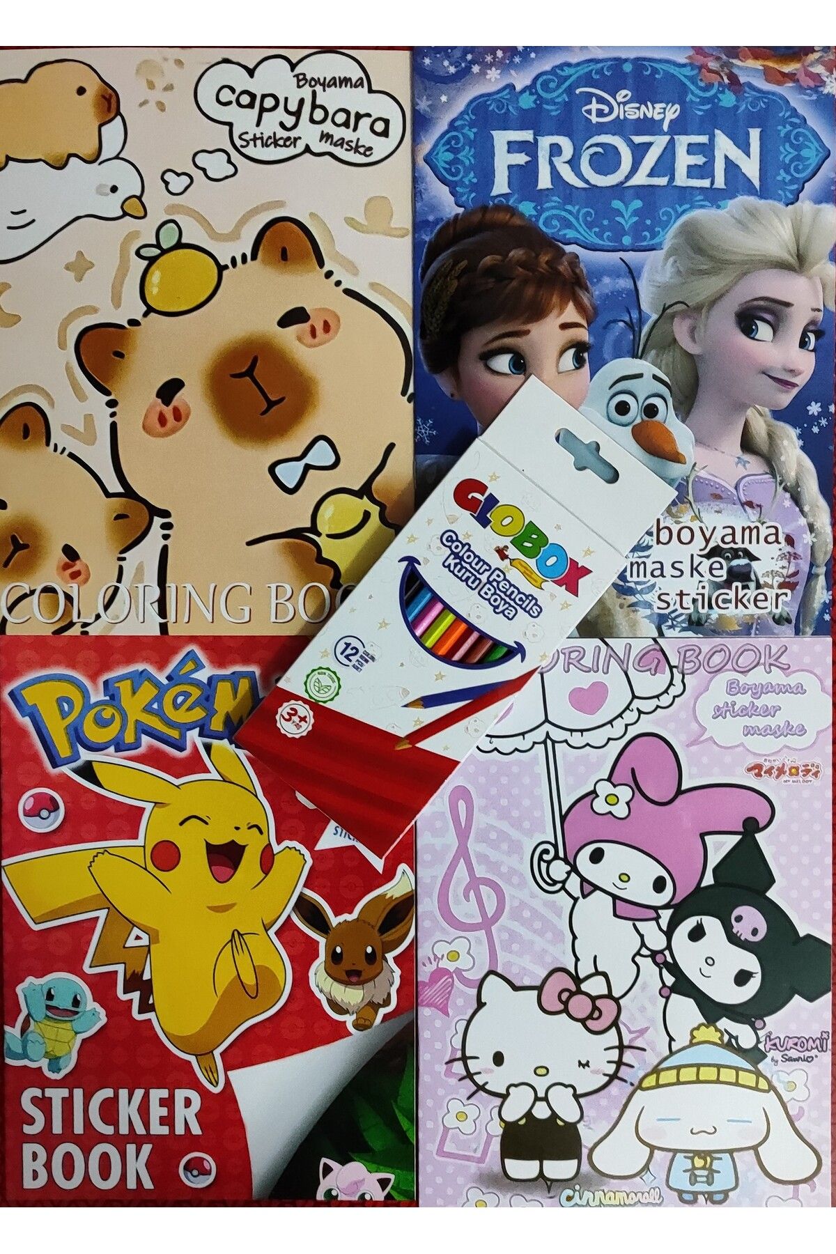 ada çanta kırtasiye 4 adet stickerli boyama kitabı 12 li kuru boya kalemi hediyeli AD501604