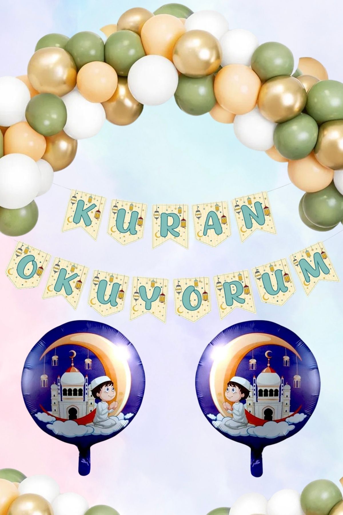 Party City Kuran Okuyorum Temalı Parti Süsleme Seti | Mevlid ve Dini Kutlamalar İçin Balon ve Banner Seti