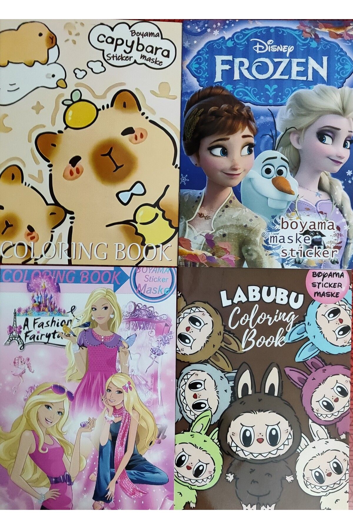 ada çanta kırtasiye 4 adet stickerli boyama kitabı (Frozen/capybara*/barbie /labubu figürlü)