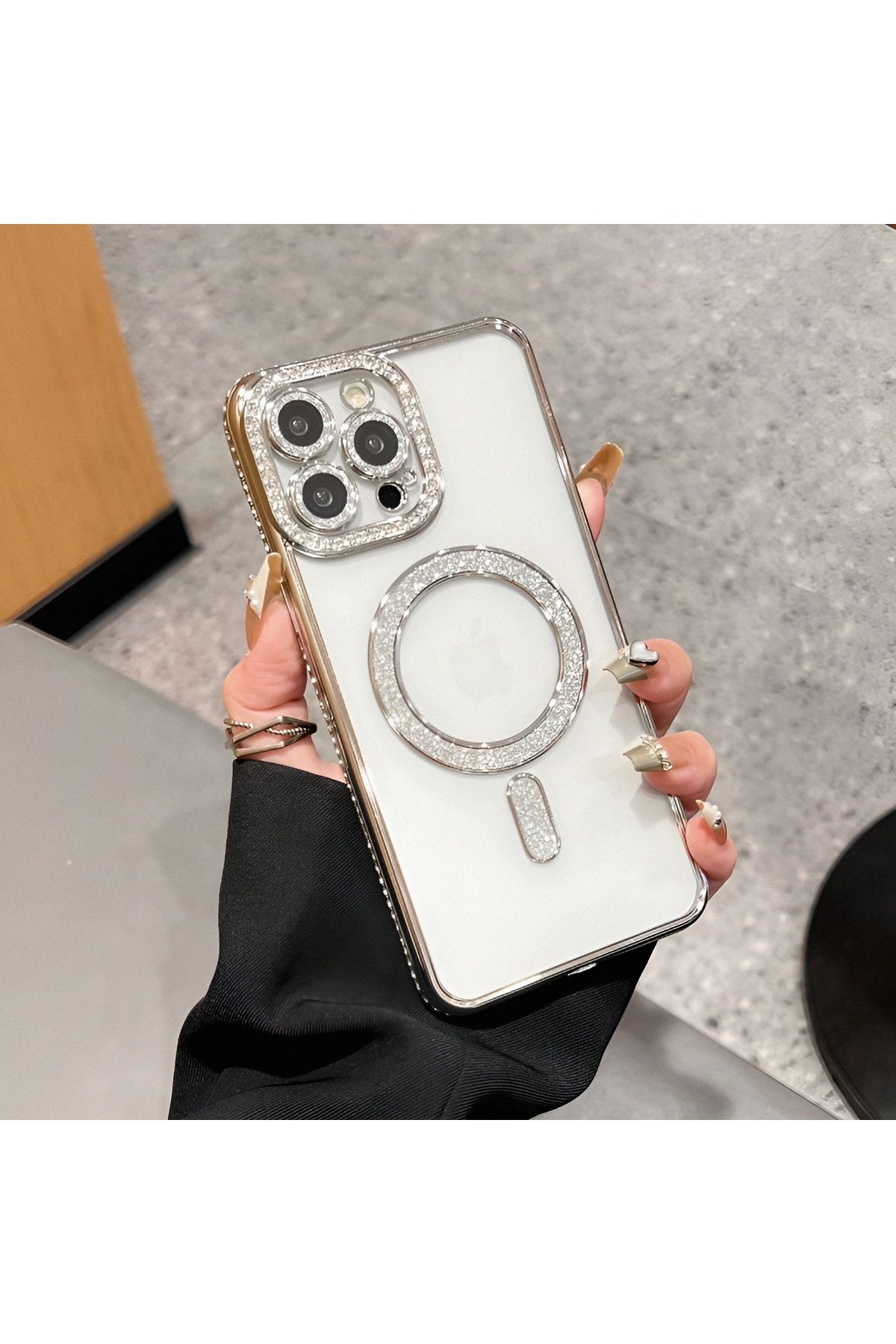 KumOziShop Xiaomi Redmi 13 Şeffaf Taşlı MagSafe Özellikli Kılıf