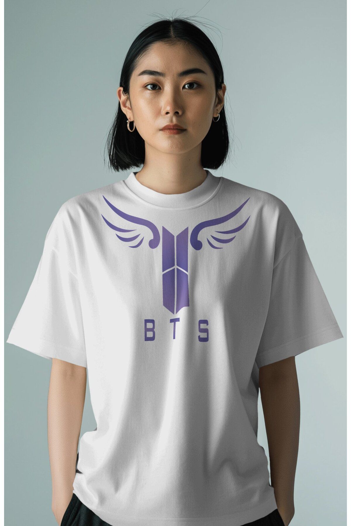 Fuddy Moda Unisex Bts İşareti Boğaz Baskılı T-shirt, Unisex K-Pop Temalı Tişört
