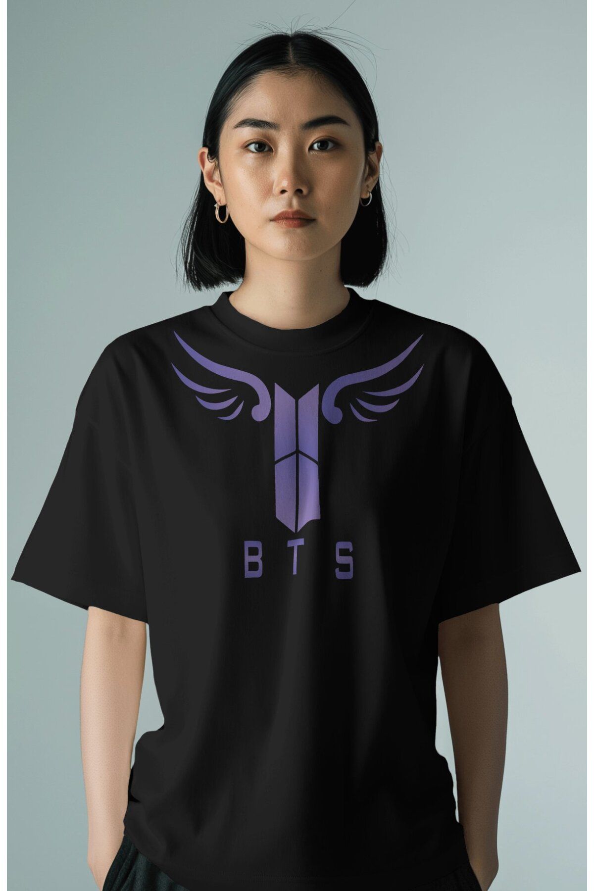 Fuddy Moda Unisex Bts İşareti Boğaz Baskılı T-shirt, Unisex K-Pop Temalı Tişört