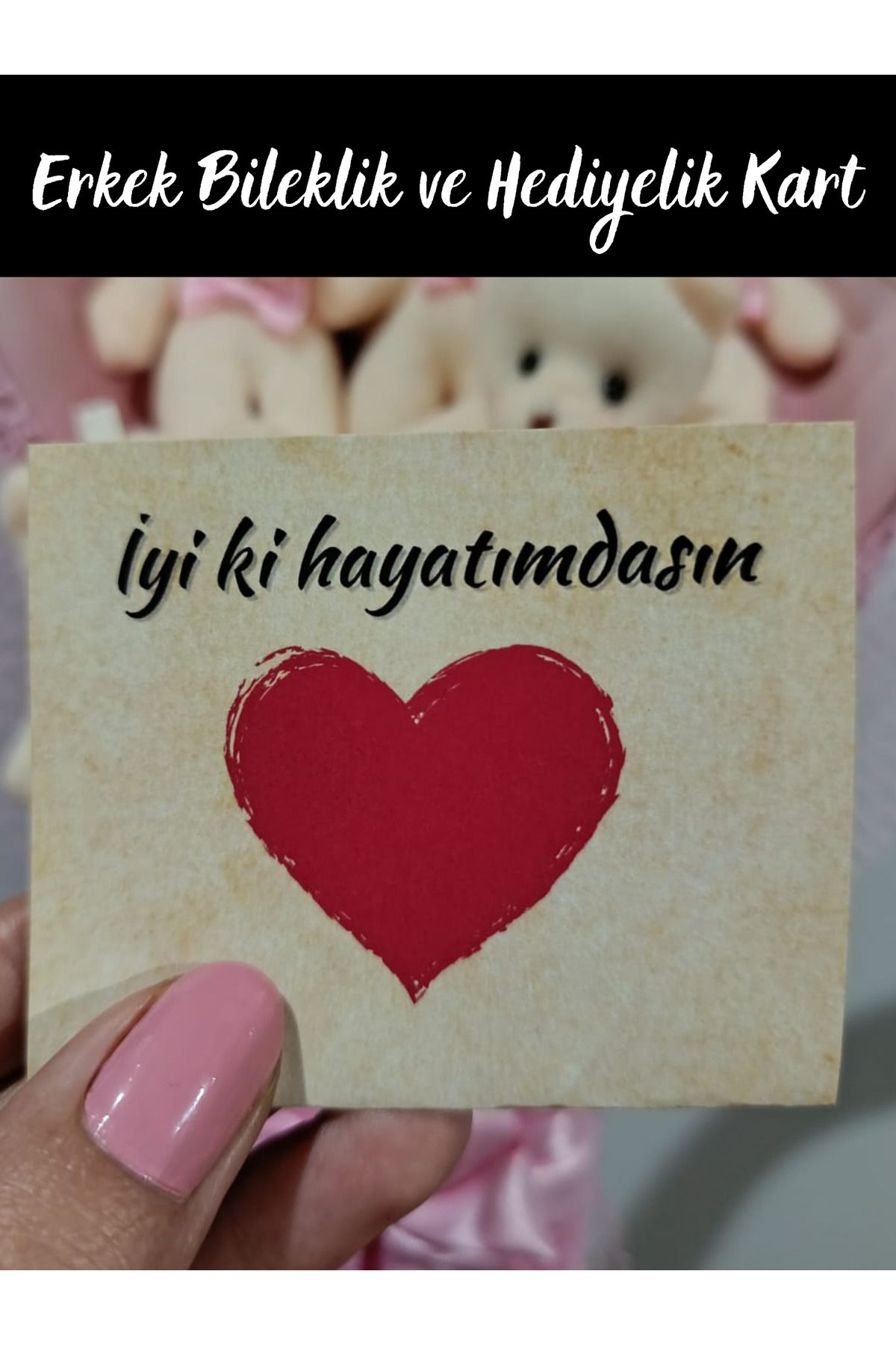 ALLEGORYA İnce Burgulu Erkek Bileklik Gümüş Renk ve Kollarını Açan Hediyelik Kart