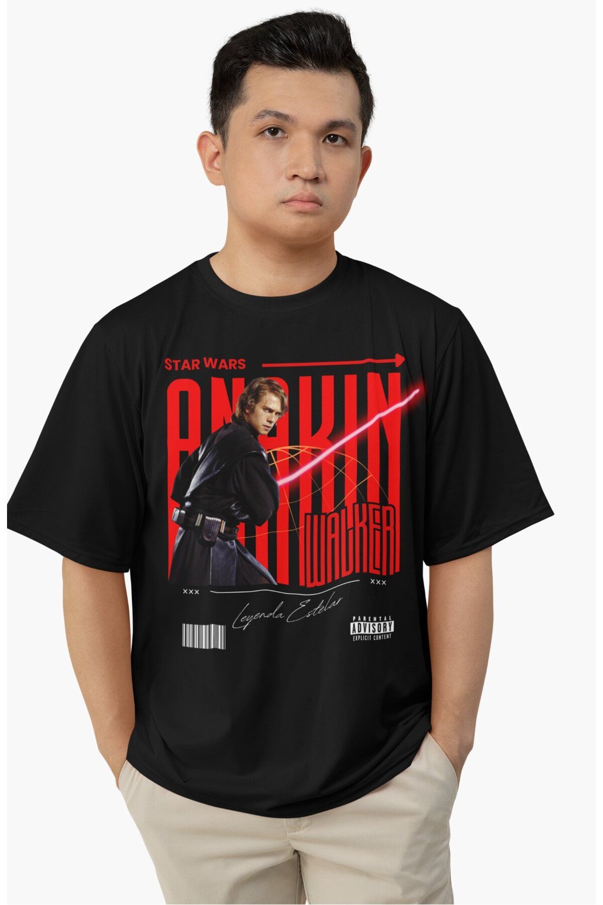Fuddy Moda Unisex Anakin Skywalker Baskılı Tişört, Oversize Star Wars Temalı T-shirt