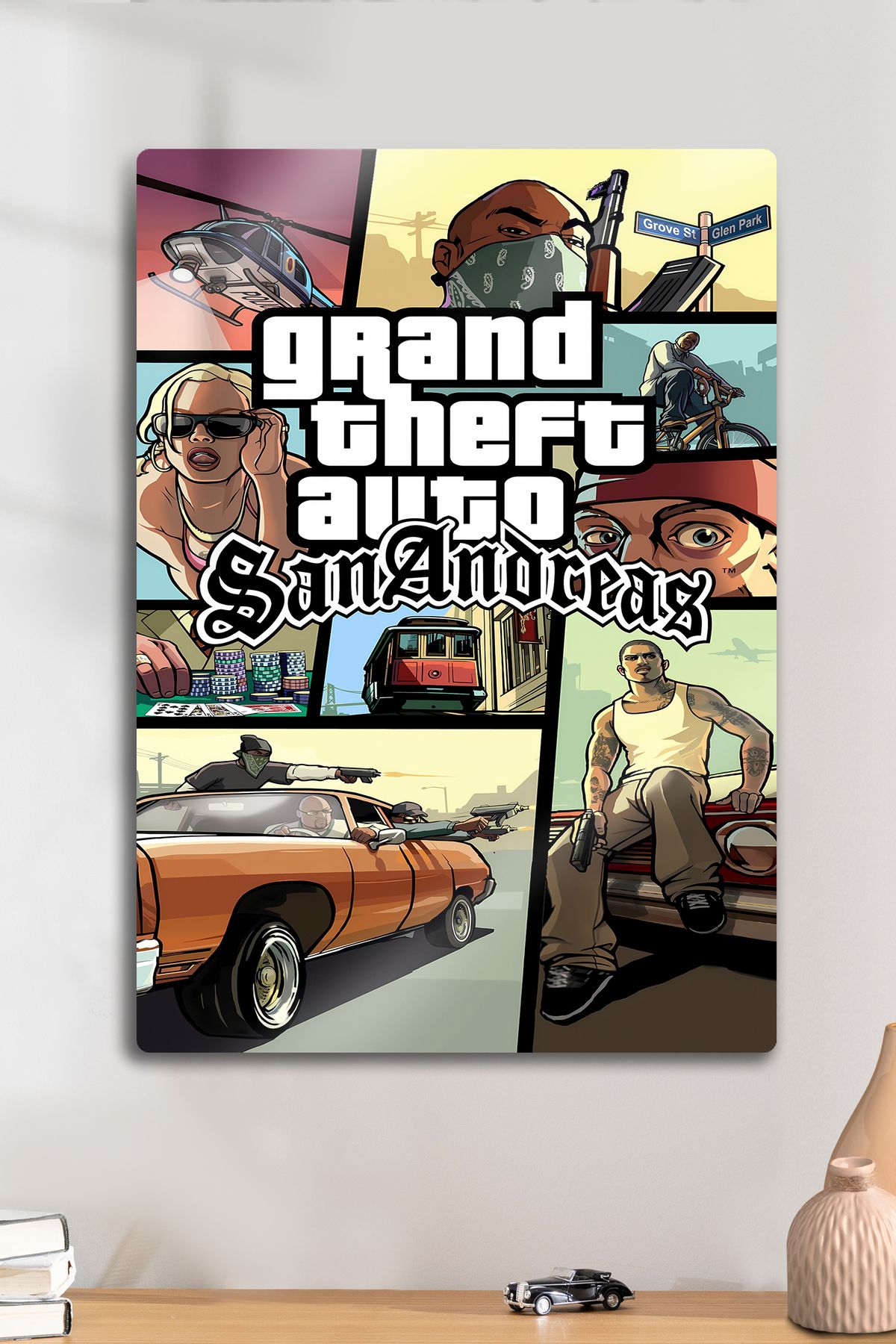DekorHane Metal Baskı - GTA San Andreas, Grand Theft Auto, Rockstar Games, CJ Parlak Duvar Tablosu