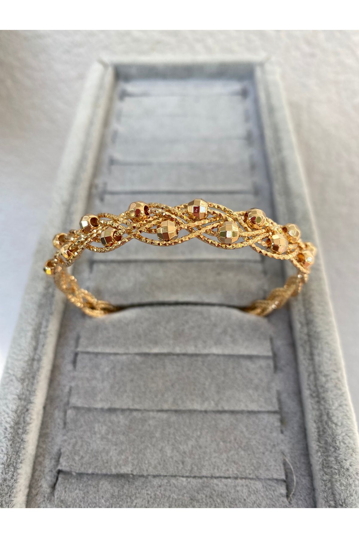 giez Dorika Örgü Model Ayarlanabilir Gold Altın Kelepçe Bileklik