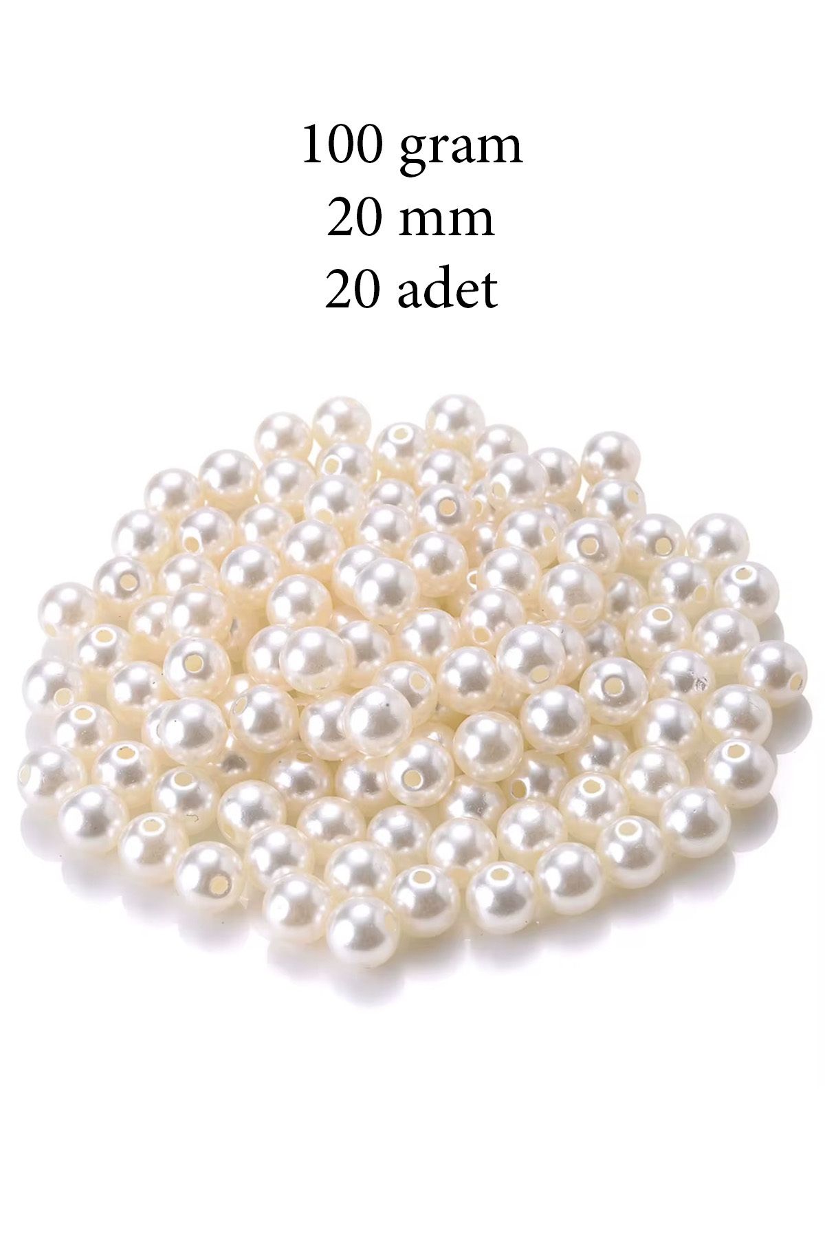 Easy Tedarik 100 gram 20mm Krem Renk Plastik İnci Boncuk Çanta ve Takı Yapım Boncuğu (~20 adet)