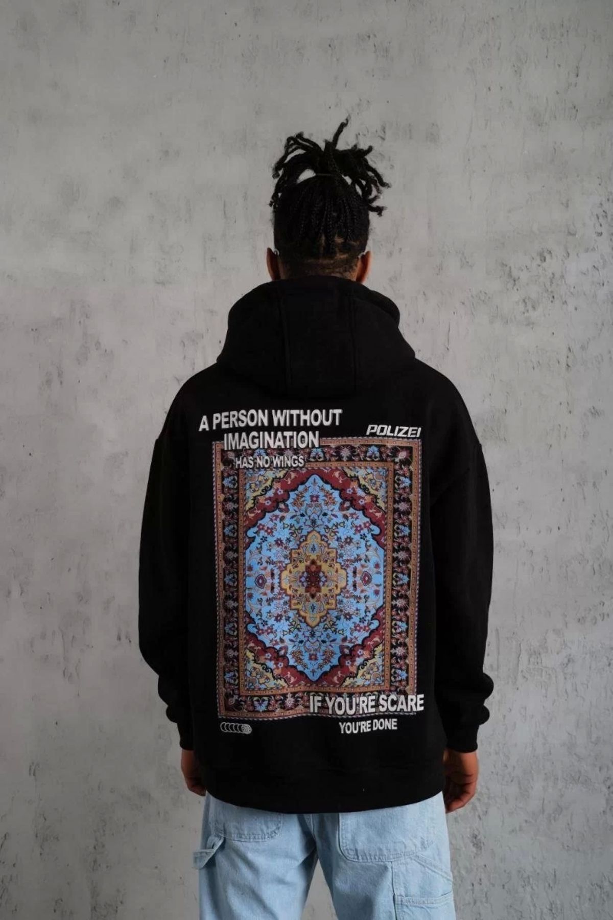luz&pos Erkek Kilim Desen Kapüşonlu - Siyah