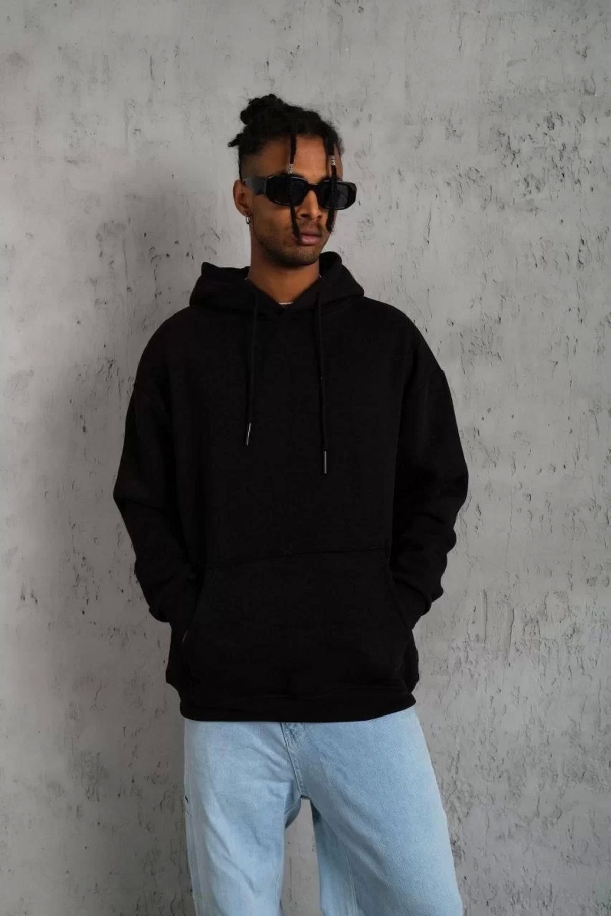 luz&pos Erkek Düz Kapüşonlu Sweat - Siyah