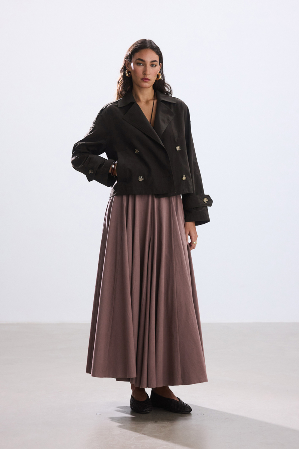 BE BLUE-Acid Brown Short Double Breasted Minimal Trench Coat 2