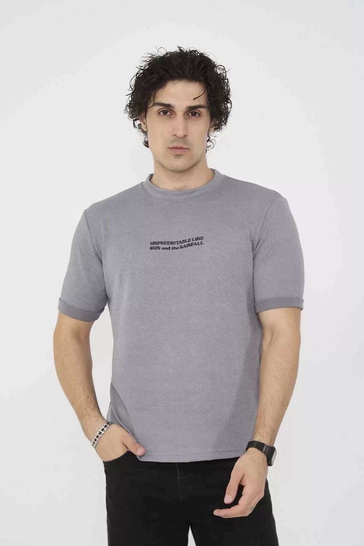 luz&pos Unisex Bisiklet Yaka Slim fit T-Shirt- Gri