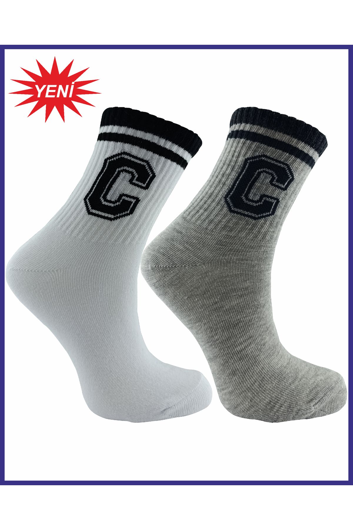 modasocks Kolej Çorap 2 Çift Beyaz-Gri