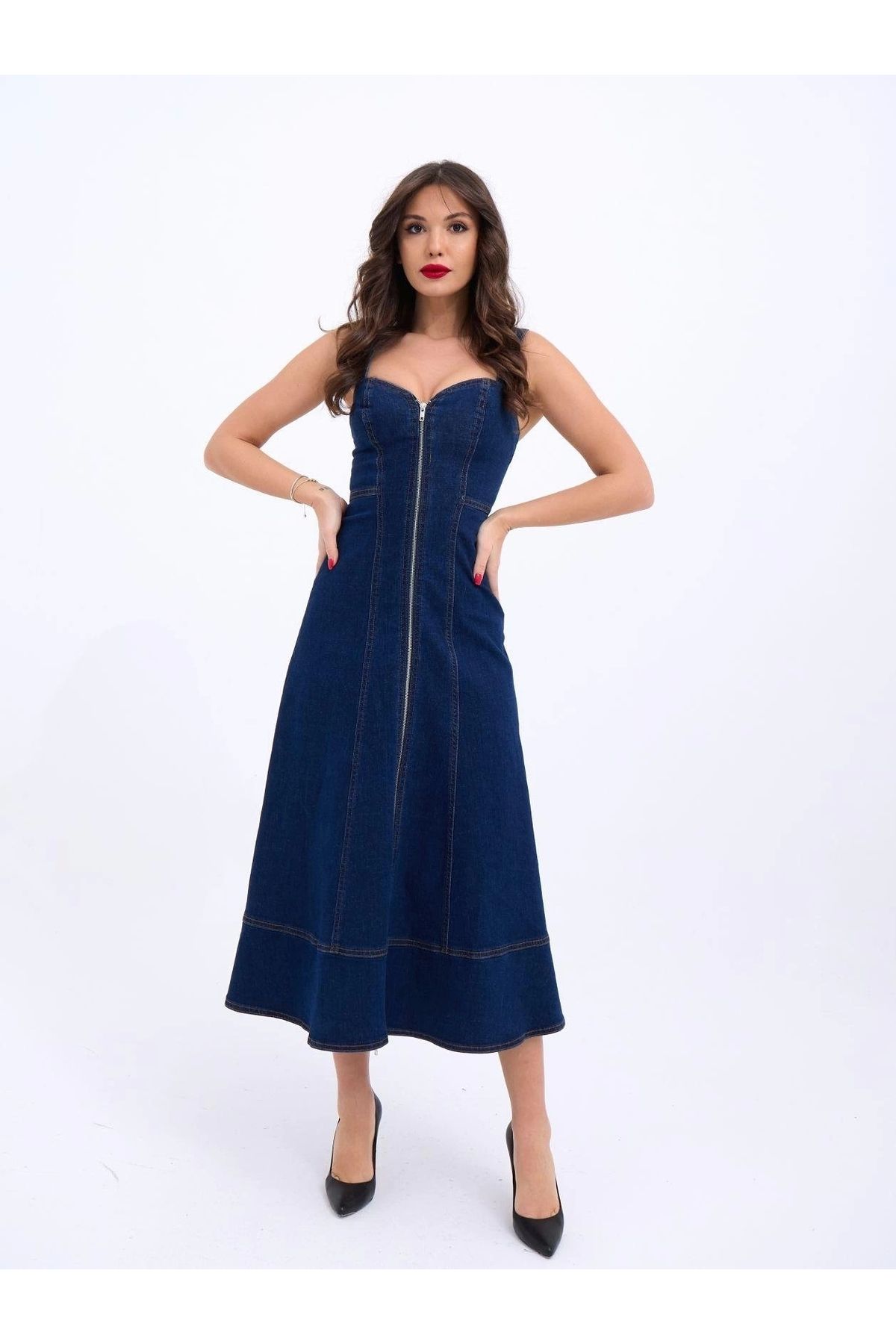 Butik 7097 KOT ELBİSE-MAVİ