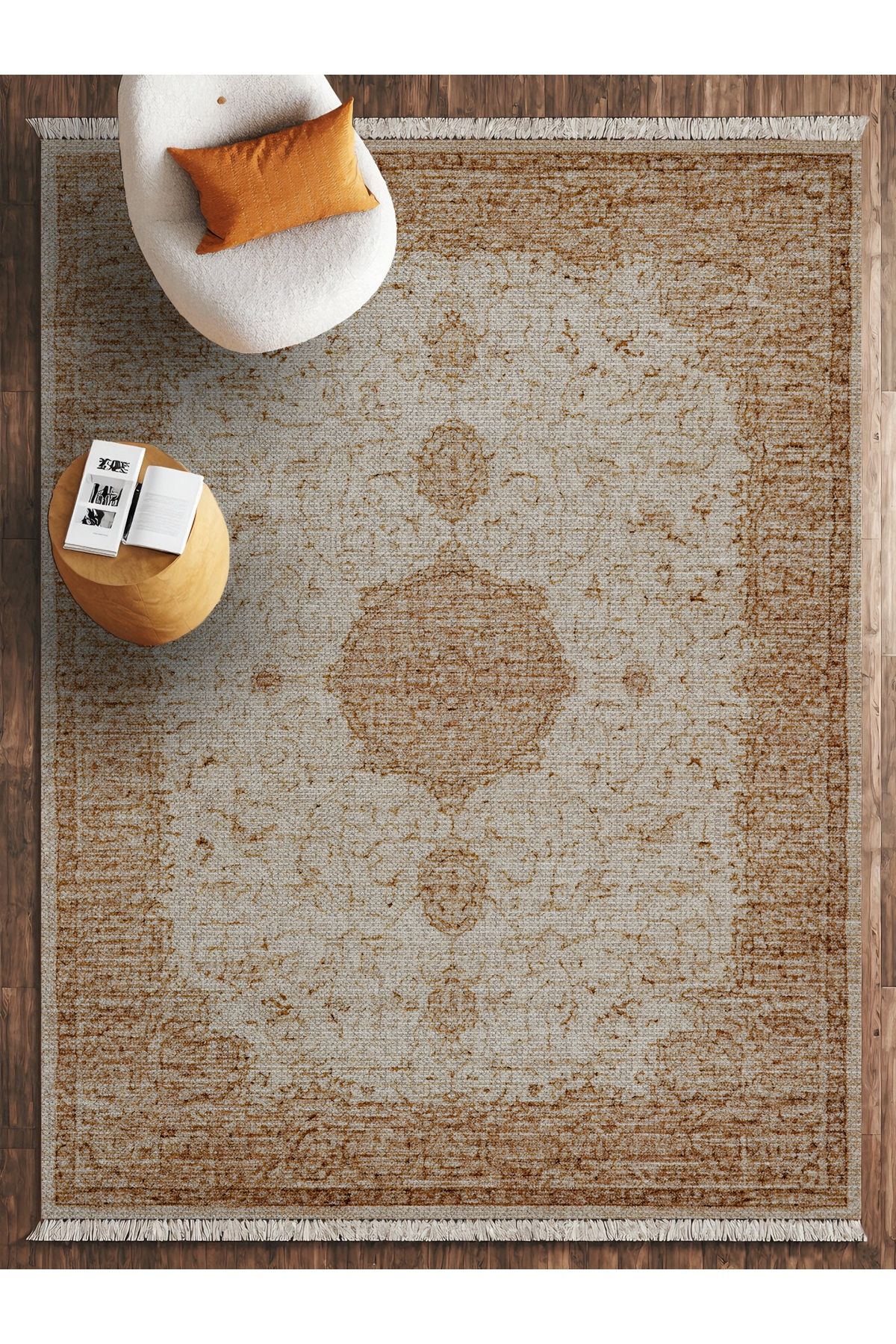 HALIZZON Bej Soft Vintage Halı Hafif Eskitme Desenli Minimalist Halı