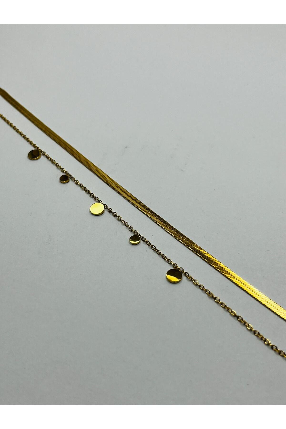 ASİN ACCESSORİES İkili Pullu Halhal - Çelik Halhal