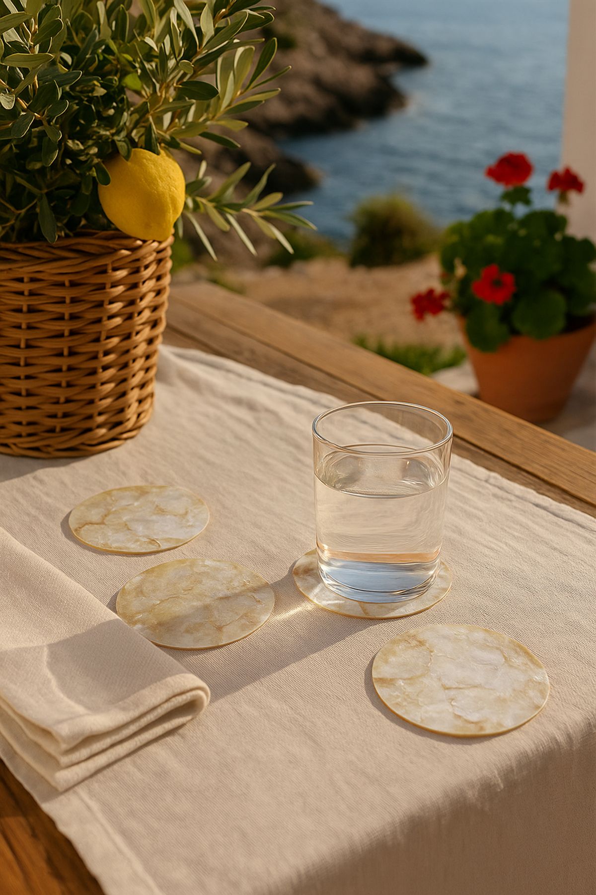 Barine Sedefli Bardak Altlığı 4'lü Set Kahve 10 cm
