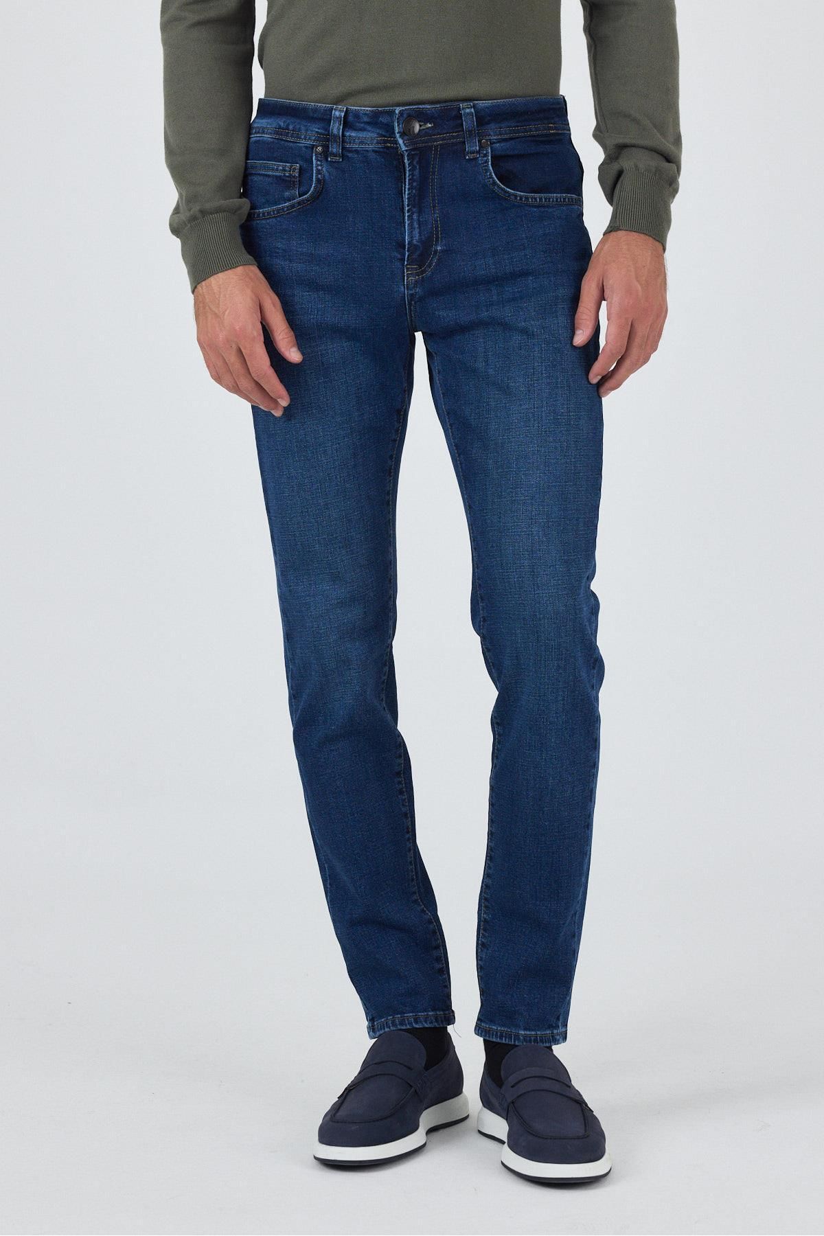 İmza Lacivert Gabardin 5 Cep Düz Paça Casual Slim Fit Pamuklu Denim Pantolon 1023250150
