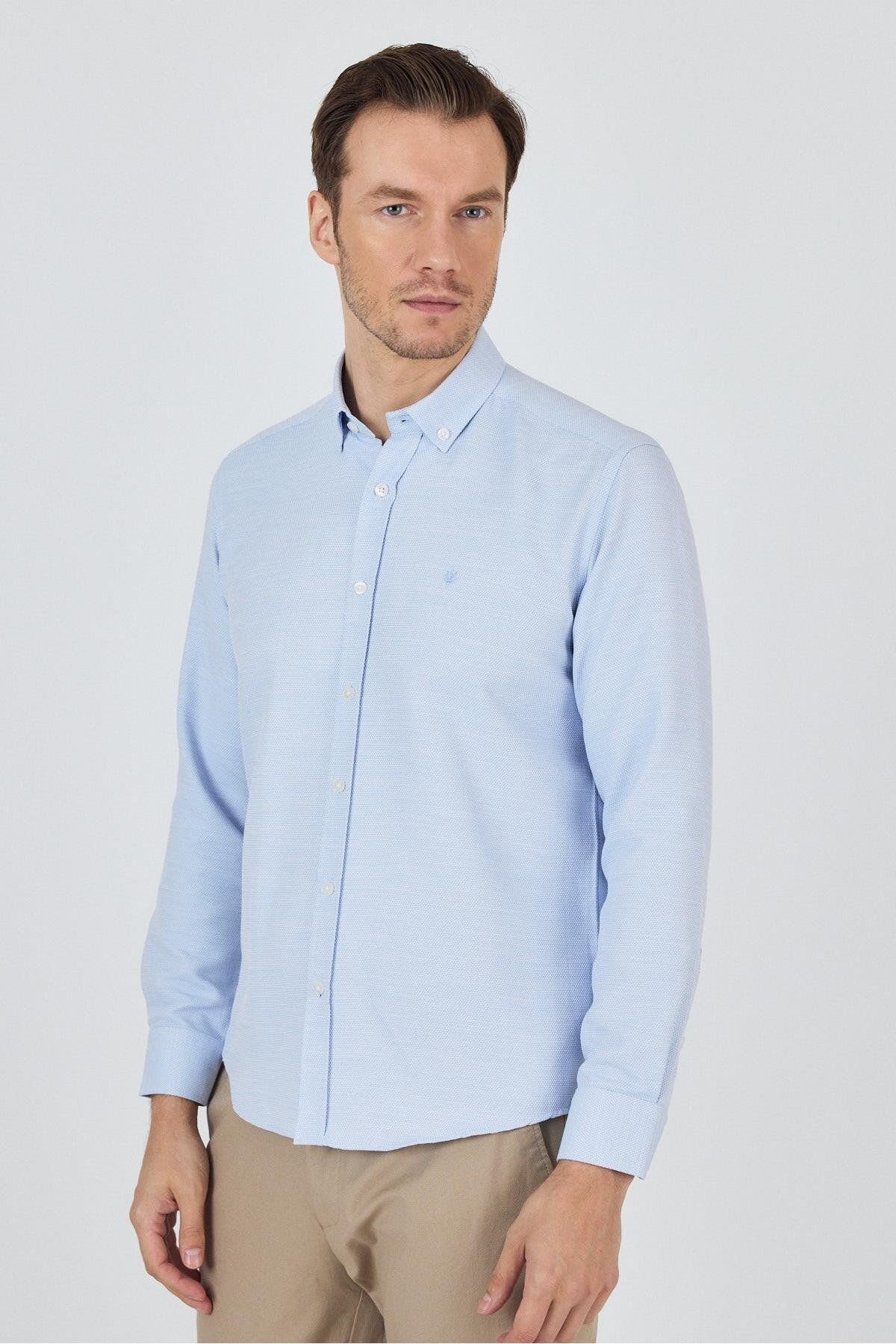 İmza Uzun Kol Desenli Armürlü Düğmeli Yaka Cepsiz Pamuklu Classic Slim Fit Gömlek 1004250204