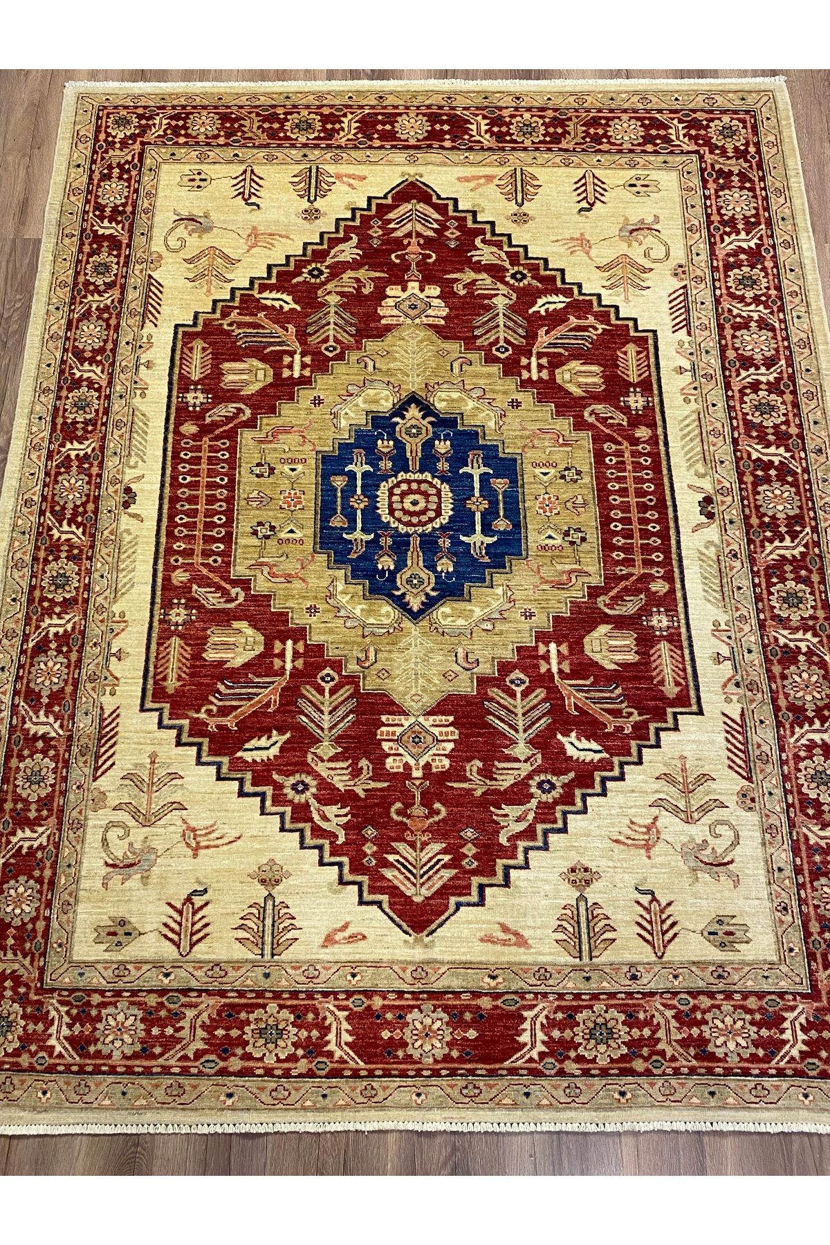 fethiyehalıkilim El Dokuma Afgan Uşak Halısı –%100 Yün %100 El Dokuma Naturel Dekoratif Halı El İşi Özgün Tasarım